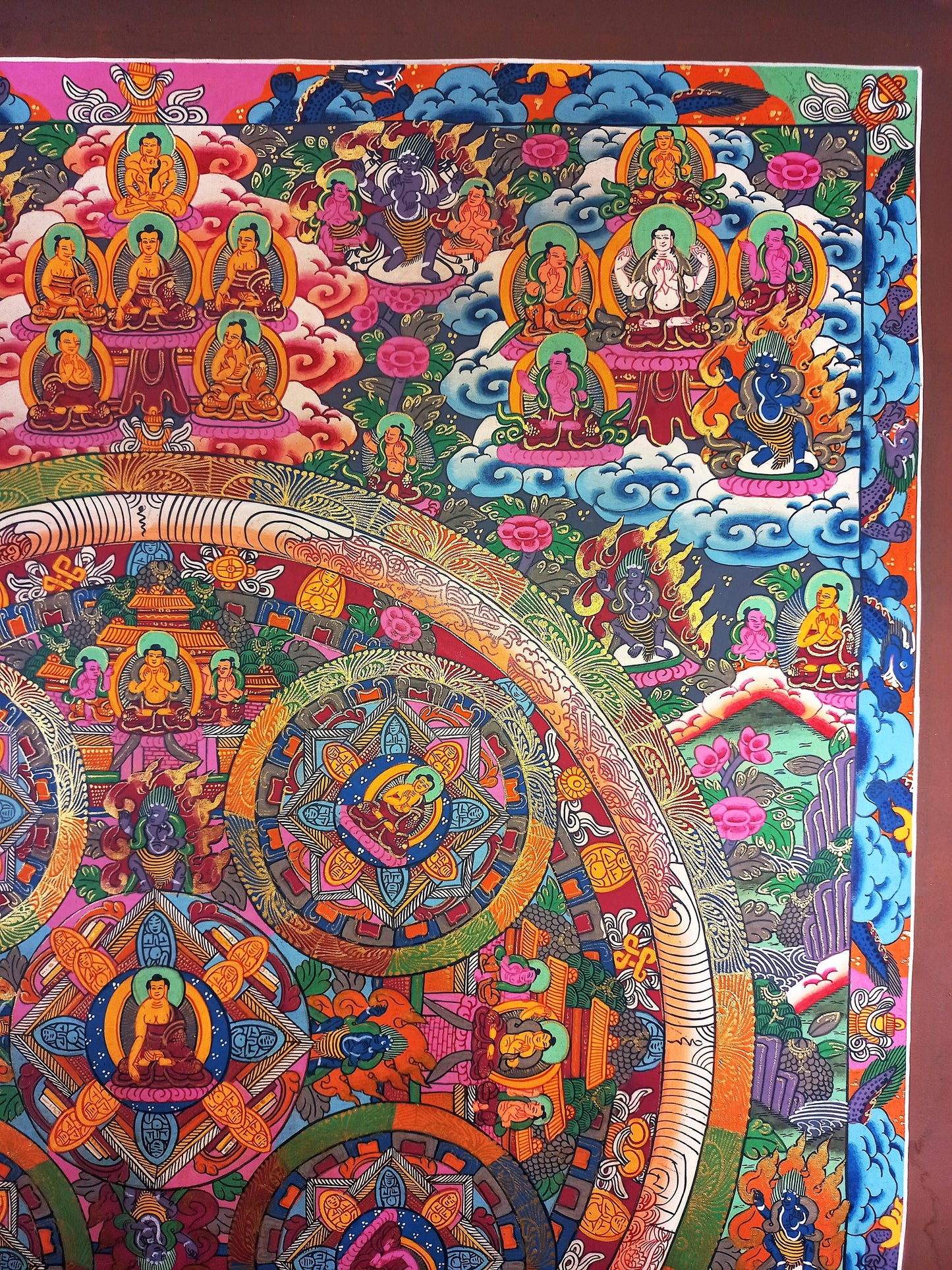 Hand-Painted Buddha Wheel of Life Mandala, Tibetan Thangka Painting