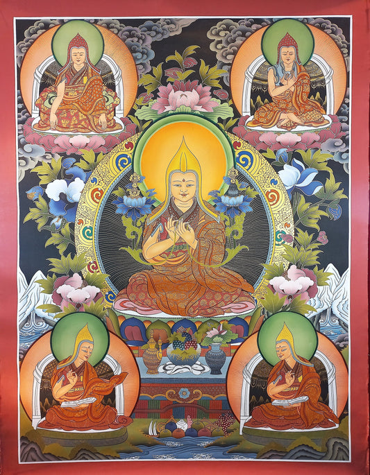 Original Hand-Painted Je Tsongkhapa/ Tsongkhapa/ Chongapa/ Large Masterpiece Gold Tibetan Thangka Painting from Nepal