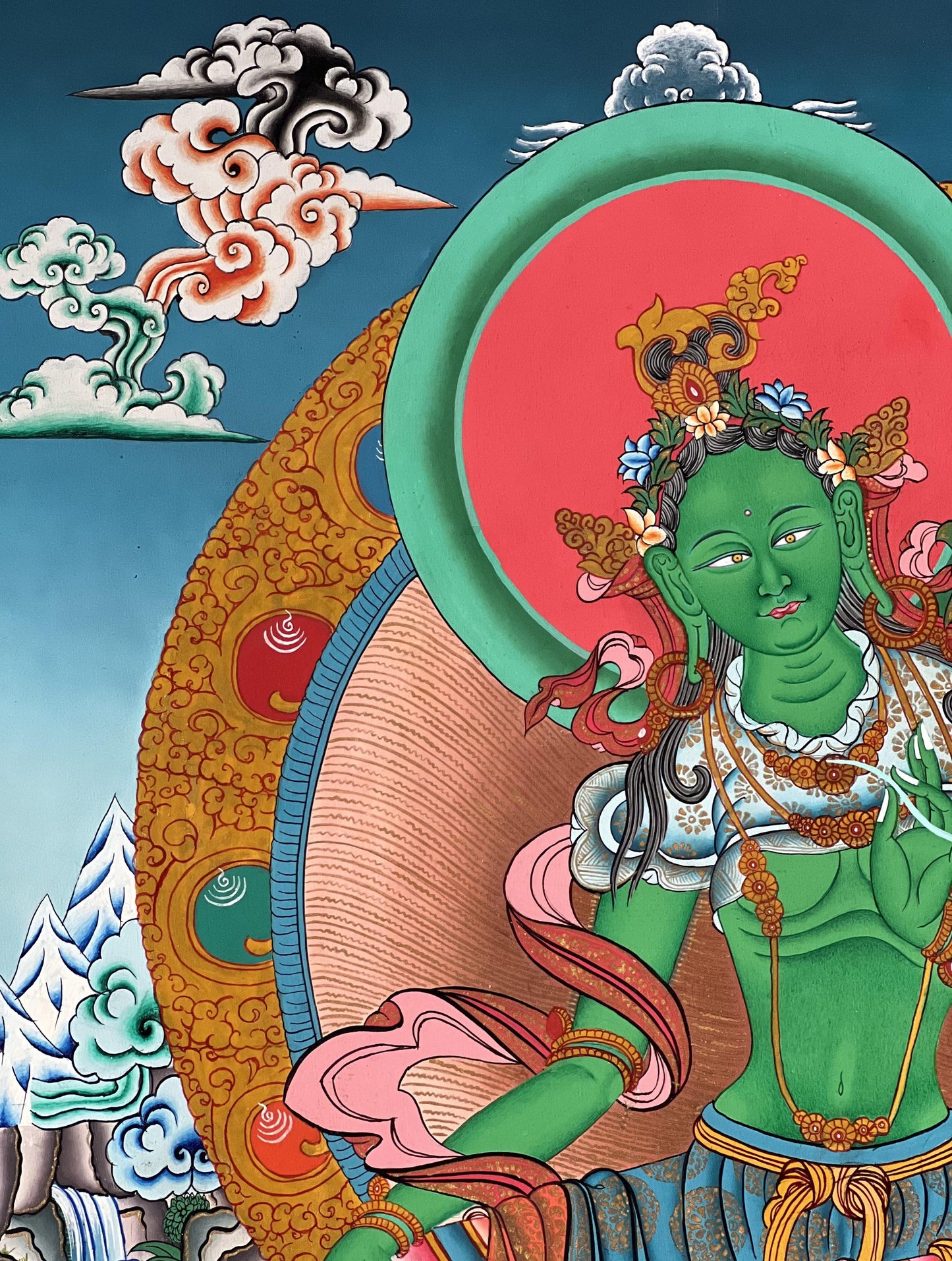 Green Tara Thangka Painting: Hand-Painted Tibetan Buddhist Art