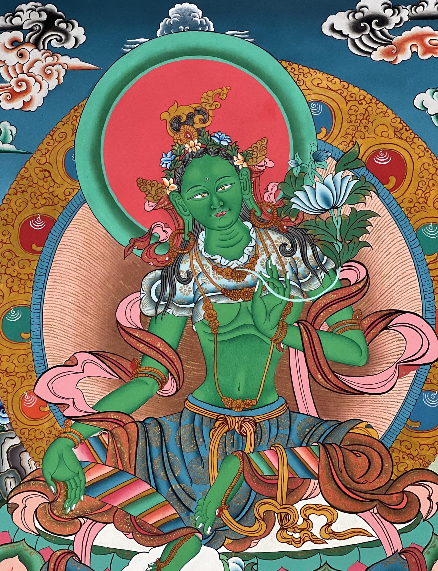 Green Tara Thangka Painting: Hand-Painted Tibetan Buddhist Art