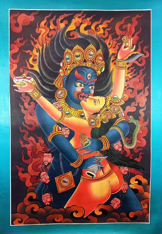 Hand-Painted Chakrasamvara Shakti Thangka Painting, Tibetan Meditation Art