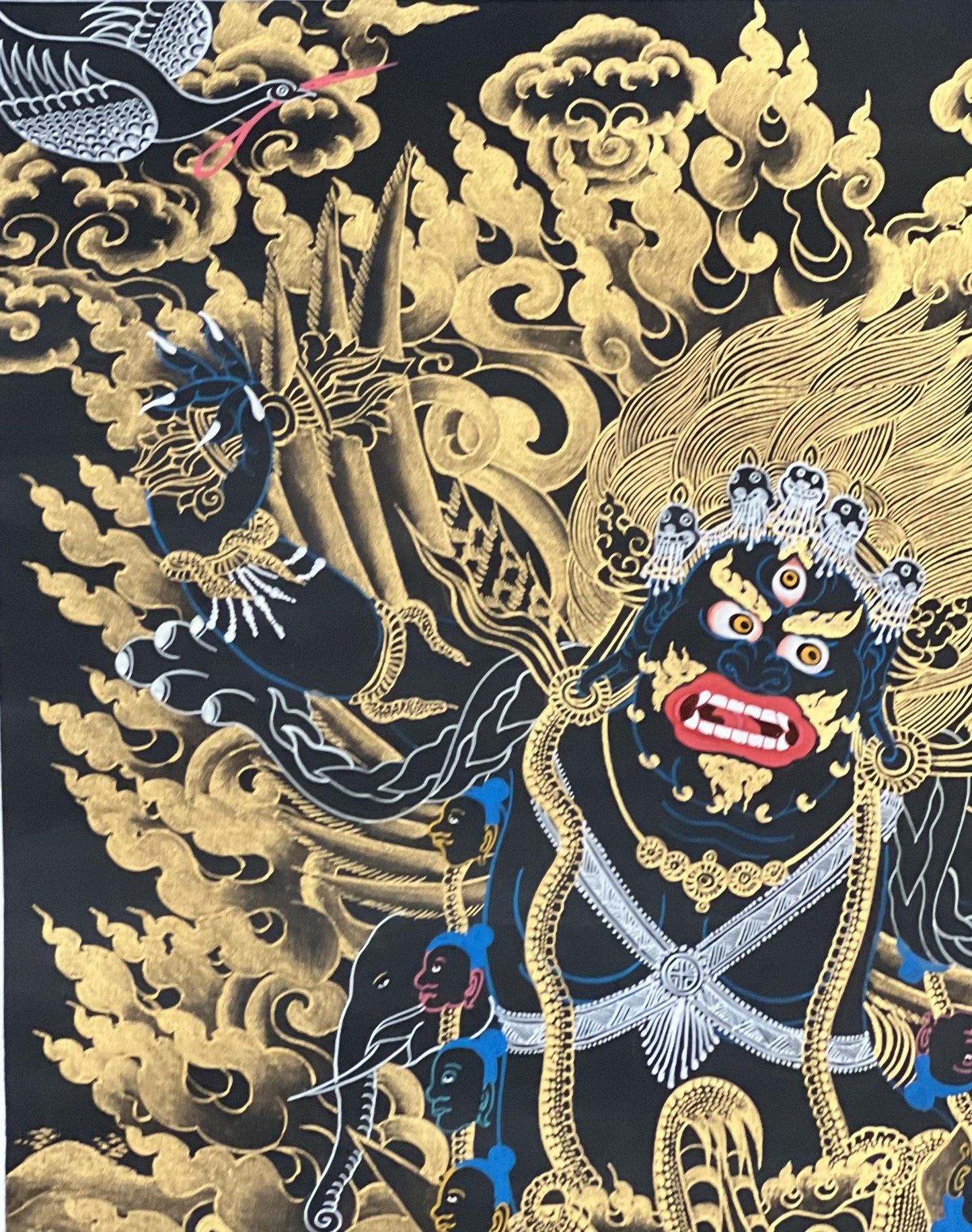 Guru Dragpo Thangka Painting, Black and Gold Vajra Armor Art