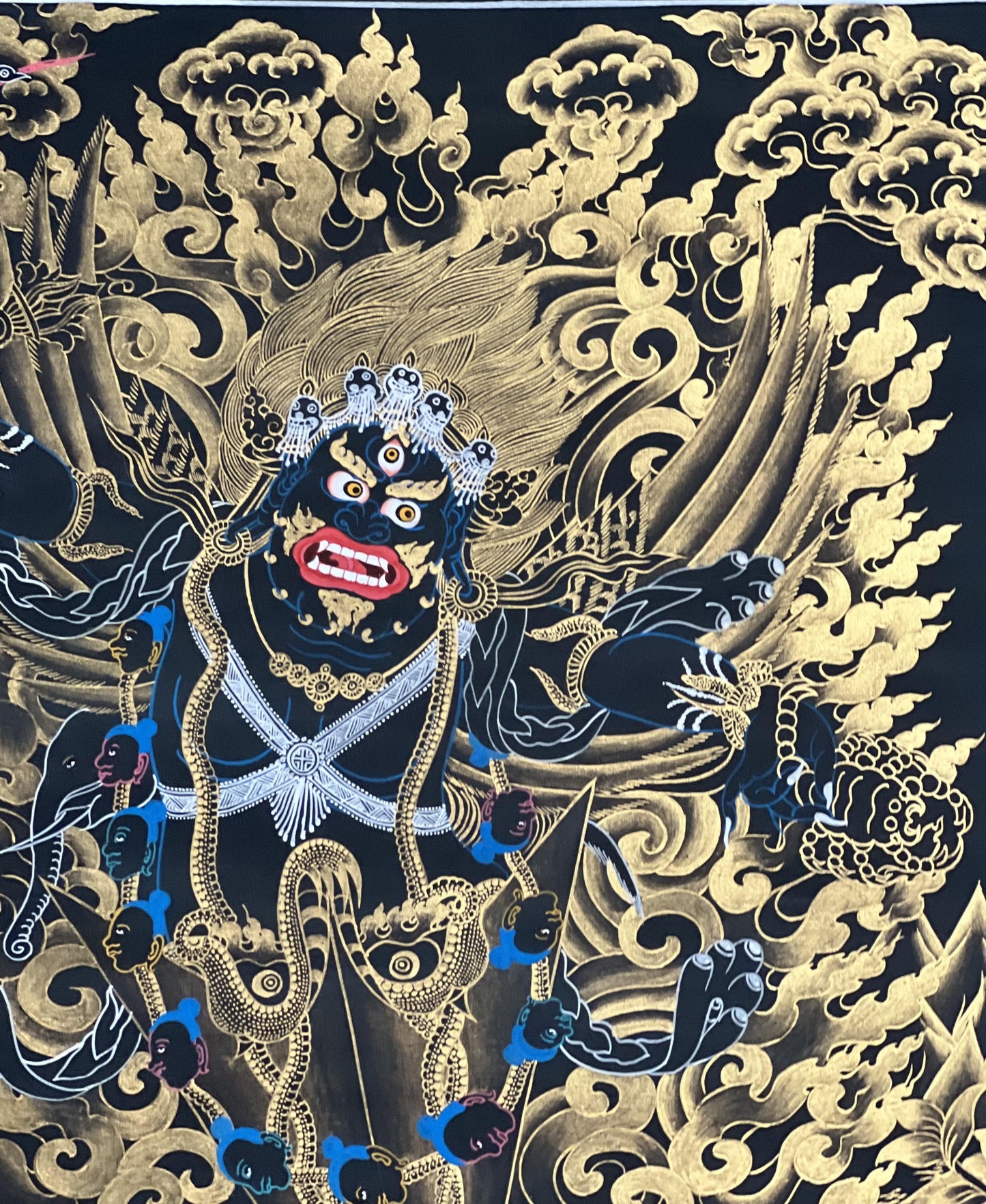 Guru Dragpo Thangka Painting, Black and Gold Vajra Armor Art
