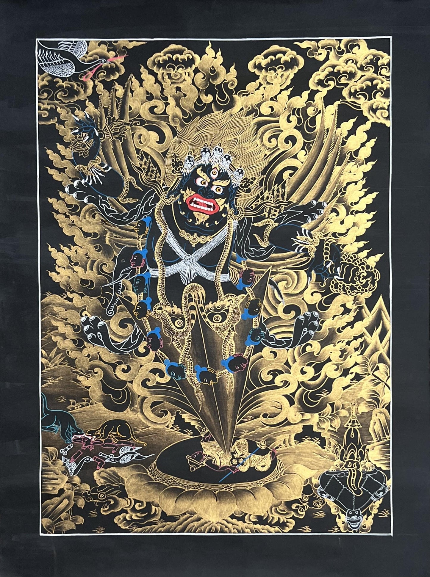 Guru Dragpo Thangka Painting, Black and Gold Vajra Armor Art