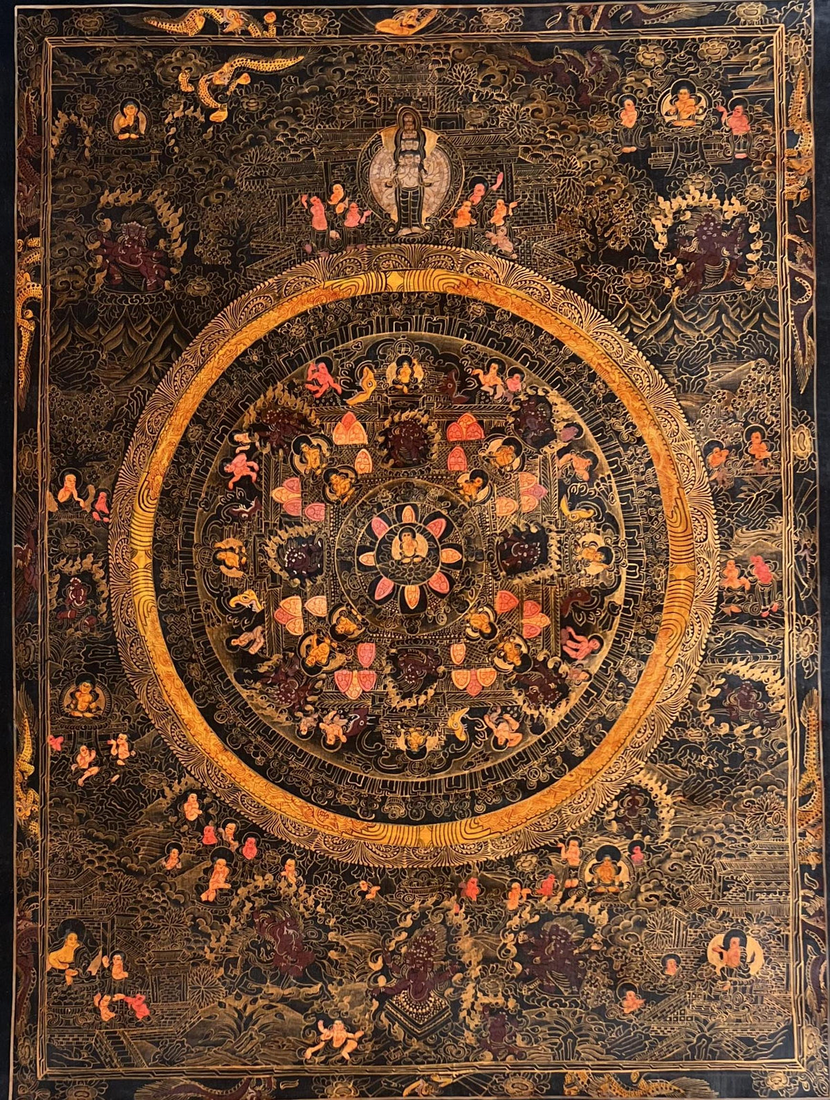 Hand-Painted Buddha Life Mandala Thangka  Tibetan Meditation Art