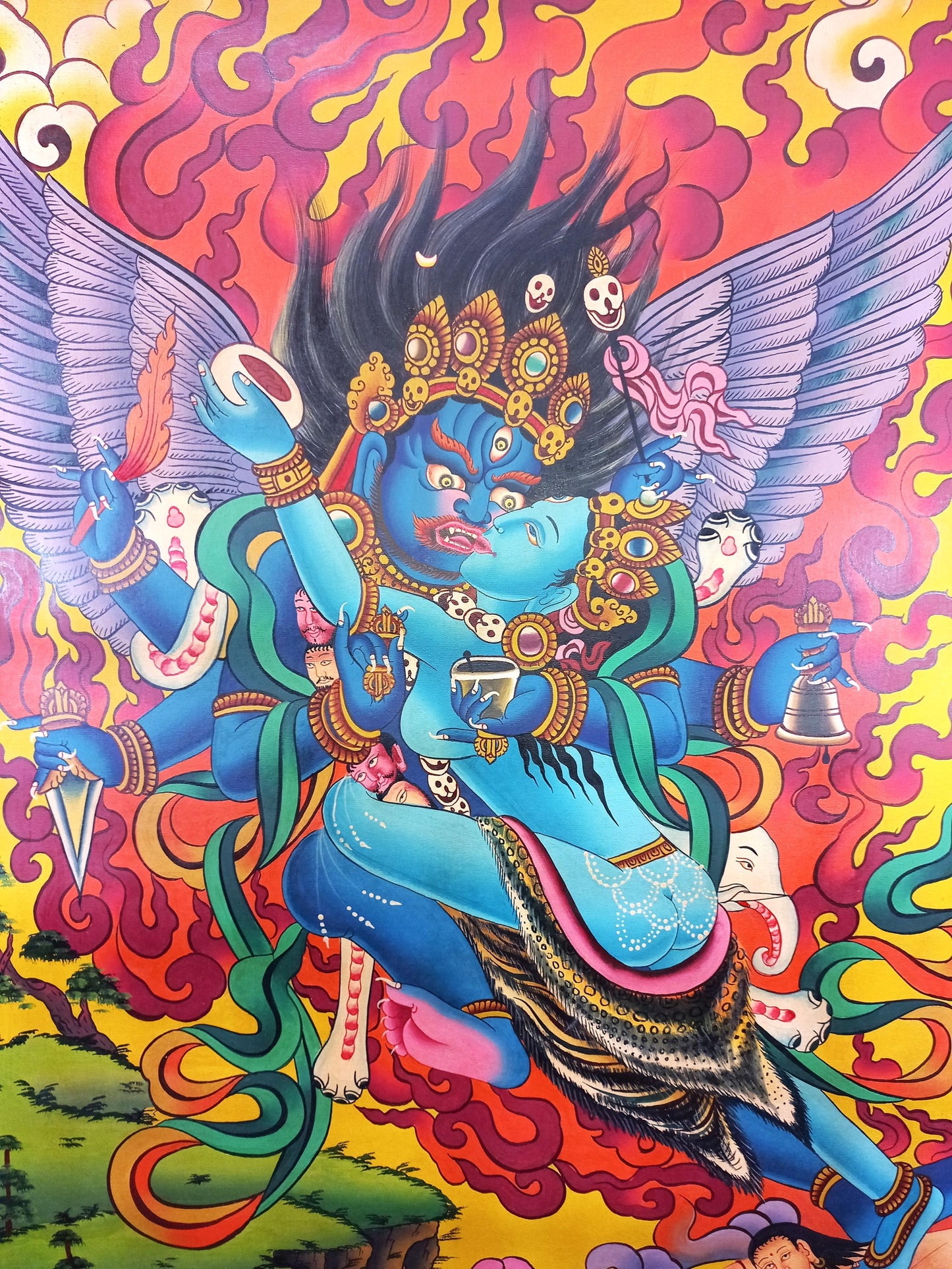 Vajrakilaya/ Vajrakila/Phurbakilaya/ Dorje Phurba Original Hand-painted  Masterpiece Smoky Tibetan Thangka Painting/ Tantric Deity