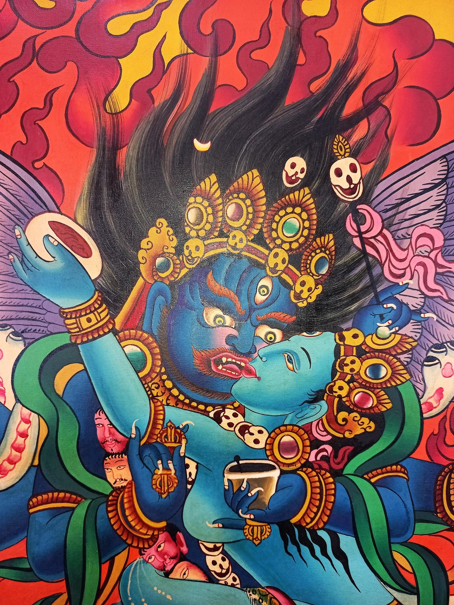 Vajrakilaya/ Vajrakila/Phurbakilaya/ Dorje Phurba Original Hand-painted  Masterpiece Smoky Tibetan Thangka Painting/ Tantric Deity