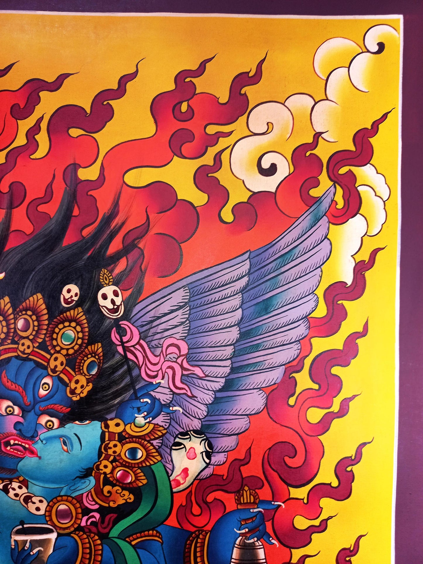 Vajrakilaya/ Vajrakila/Phurbakilaya/ Dorje Phurba Original Hand-painted  Masterpiece Smoky Tibetan Thangka Painting/ Tantric Deity