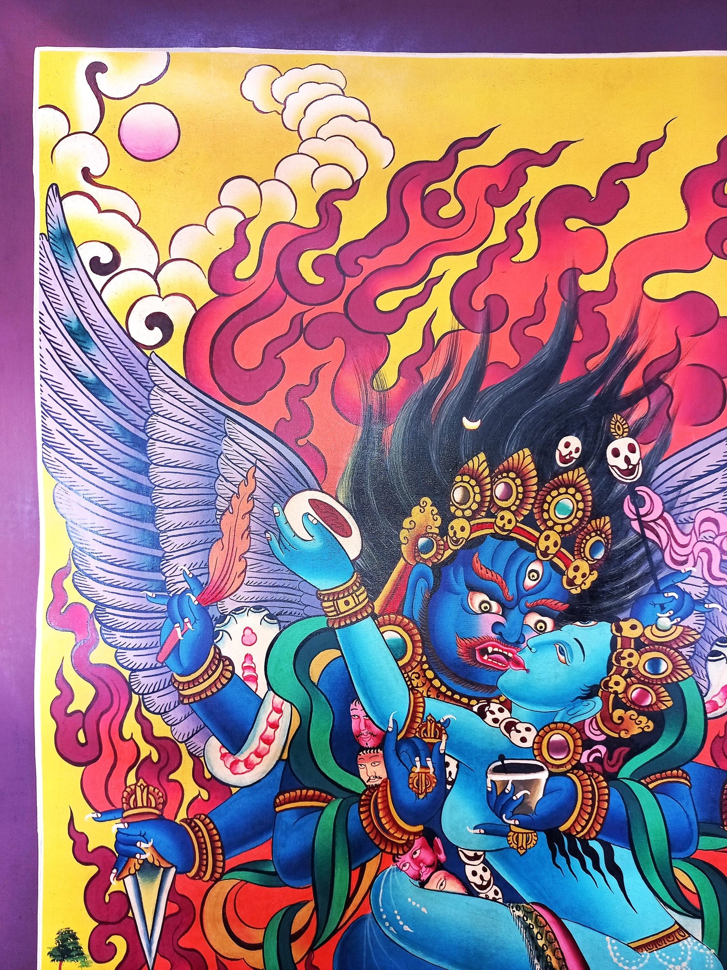 Vajrakilaya/ Vajrakila/Phurbakilaya/ Dorje Phurba Original Hand-painted  Masterpiece Smoky Tibetan Thangka Painting/ Tantric Deity