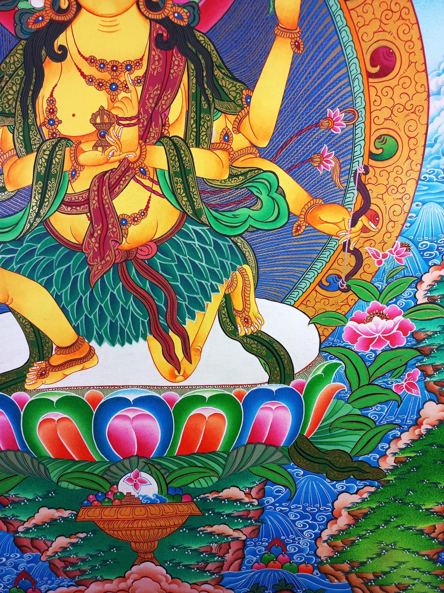 Parnashavari Thangka Painting: 24K Gold, Forest Goddess Healing Art