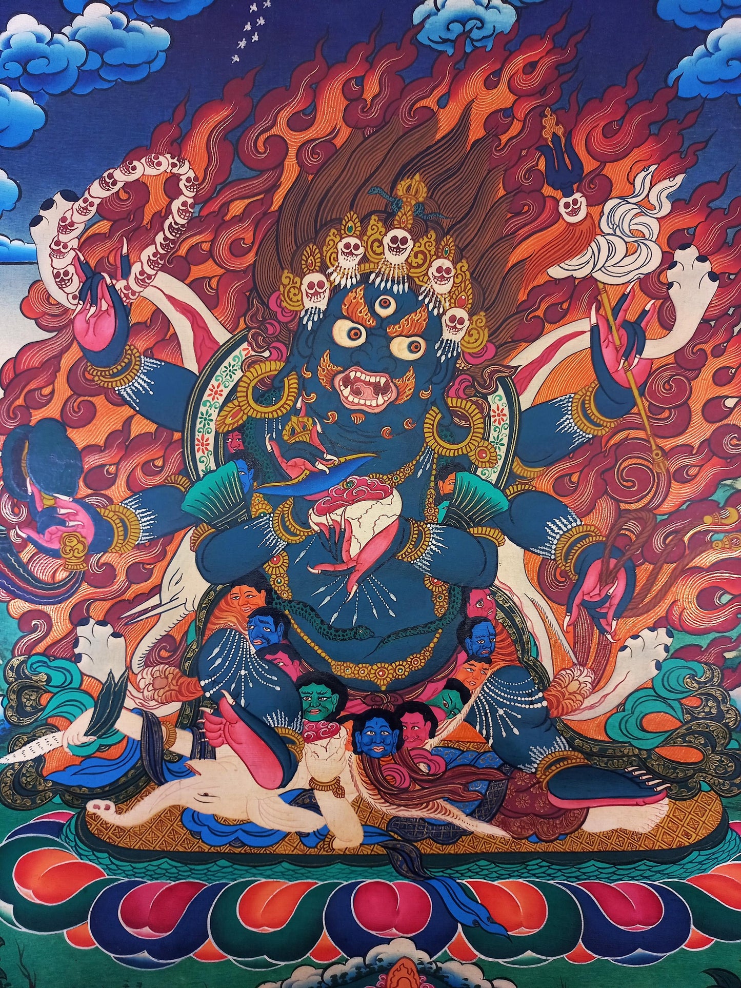 Black Mahakala Thangka Painting, Hand-Painted Tibetan Protector