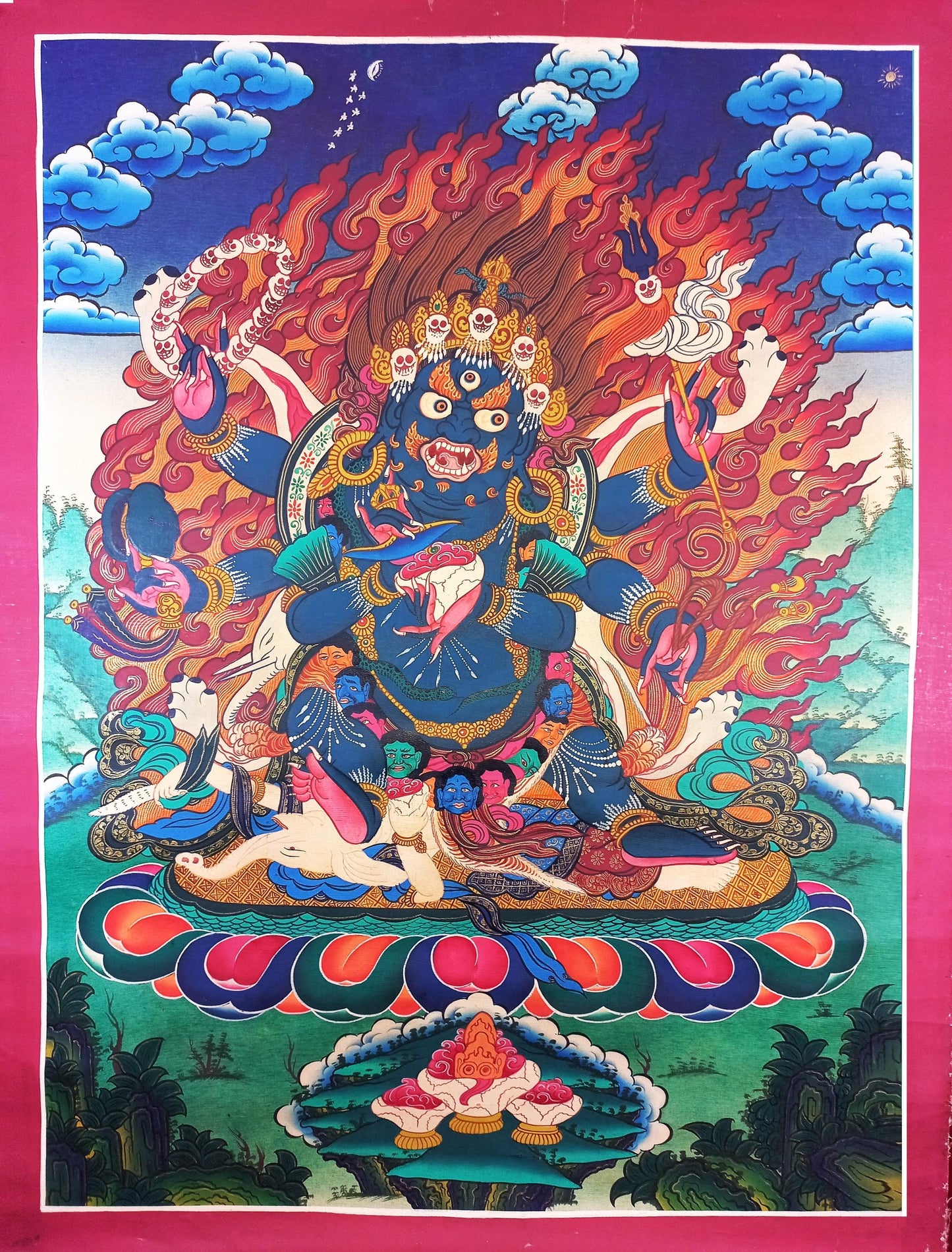 Black Mahakala Thangka Painting, Hand-Painted Tibetan Protector