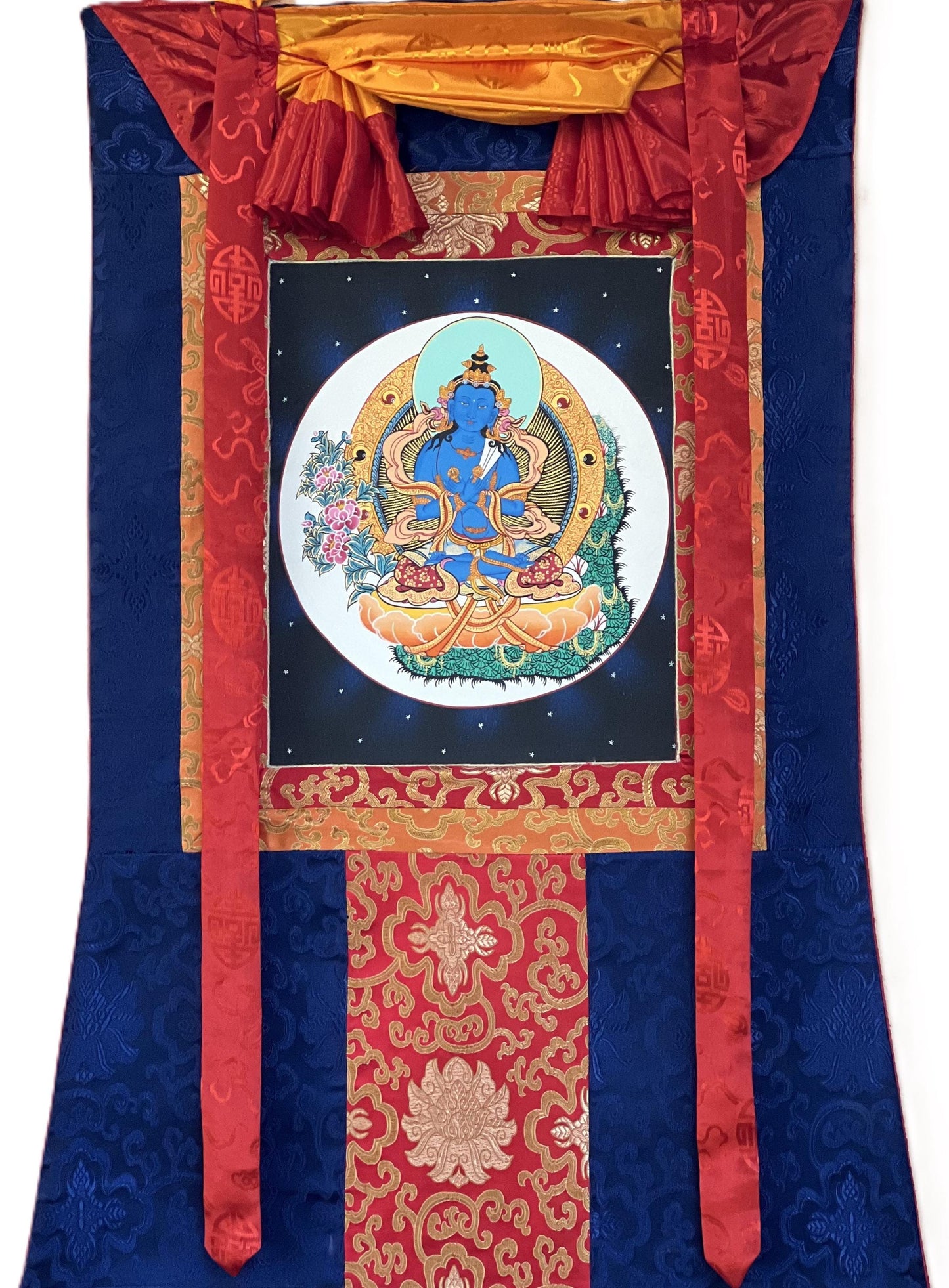 Hand-painted Buddha Vajradhara Tibetan Thangka Painting with Silk Brocade