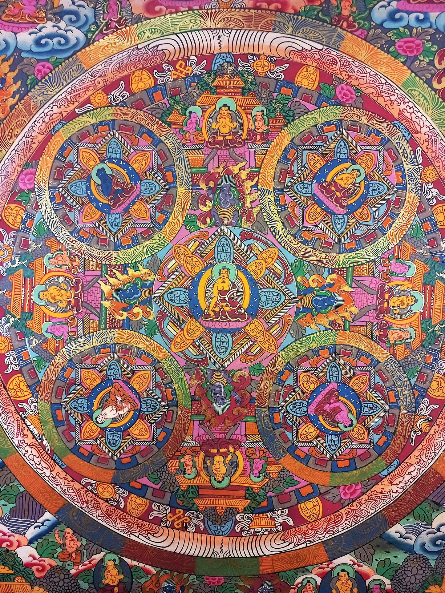 Hand-Painted Buddha Wheel of Life Mandala, Tibetan Thangka Painting