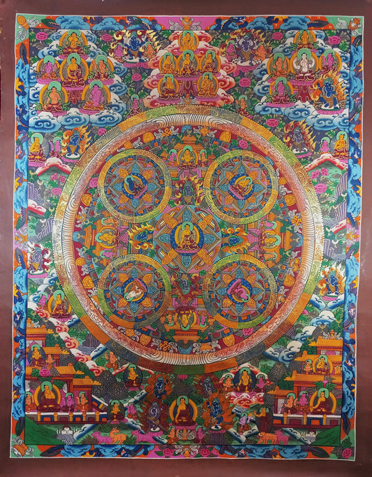 Hand-Painted Buddha Wheel of Life Mandala, Tibetan Thangka Painting