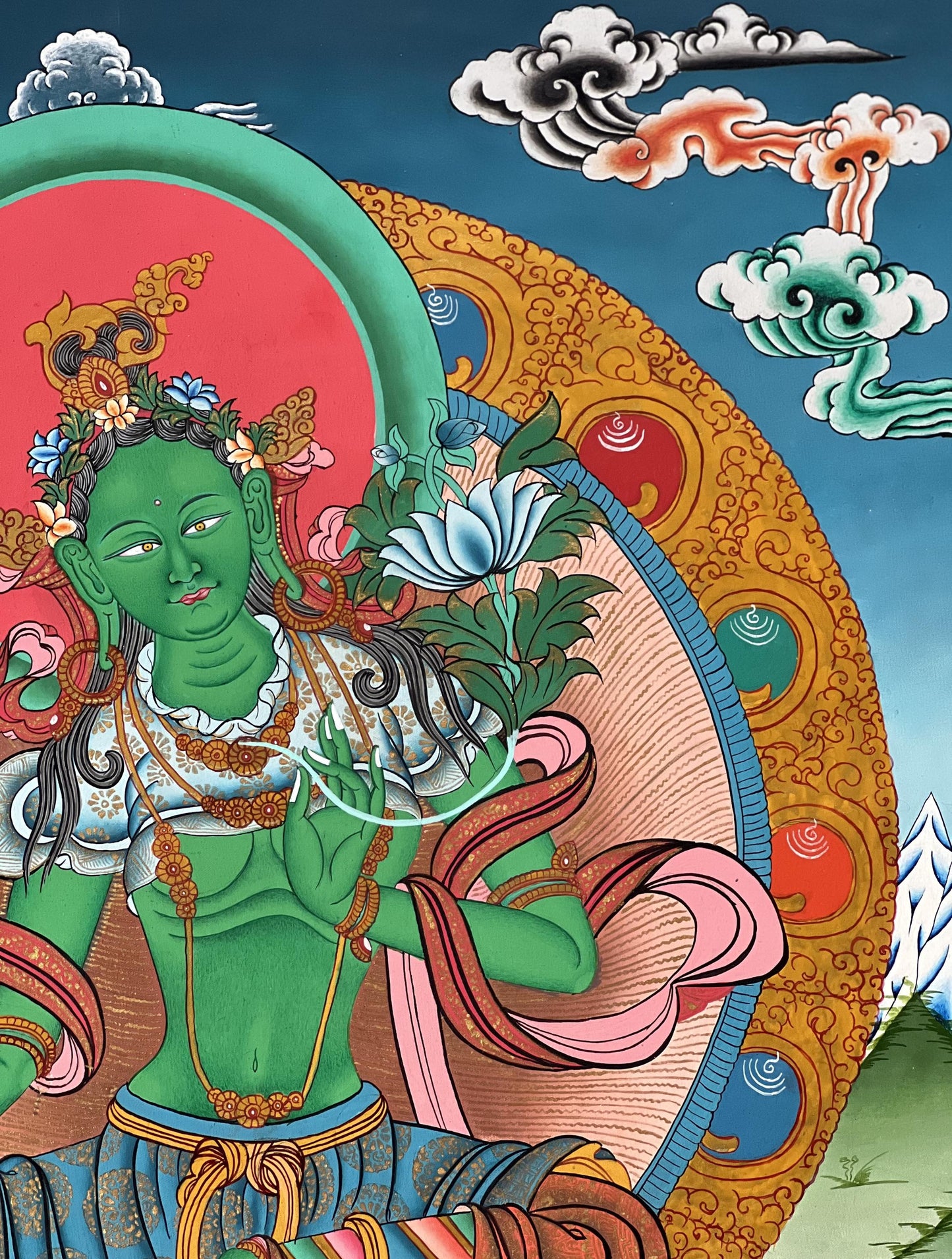 Green Tara Thangka Painting: Hand-Painted Tibetan Buddhist Art