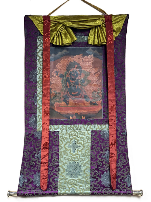 Hand-Painted Vajrapani Dharmapala Thangka, Tibetan Buddhist Art, Silk Framed