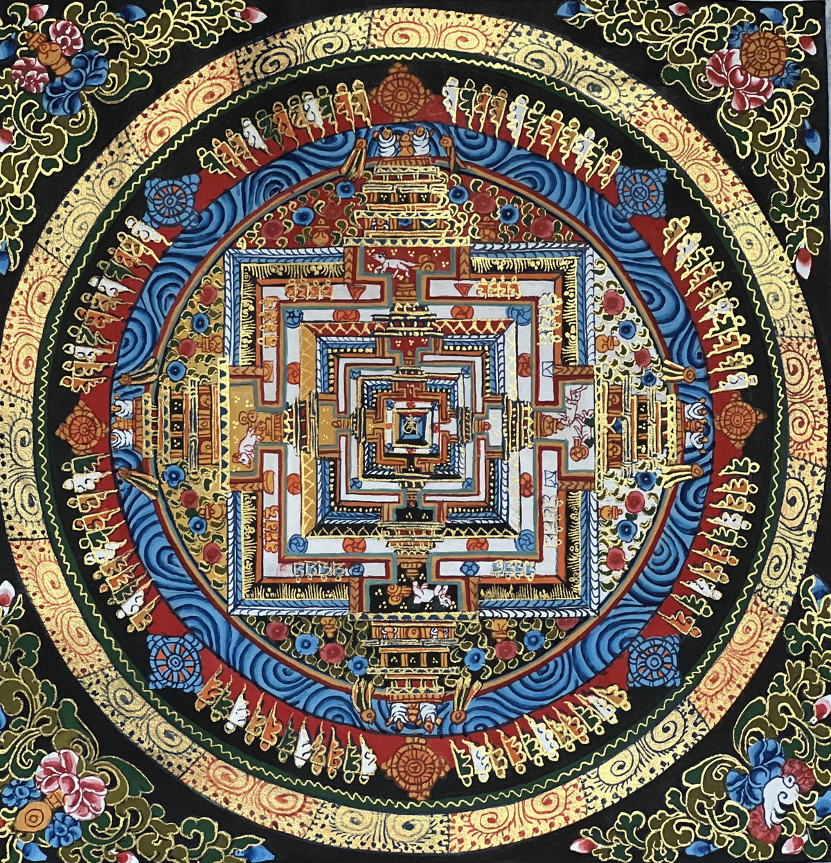 Kalachakra Mandala Tibetan Thangka Painting with Silk Brocade