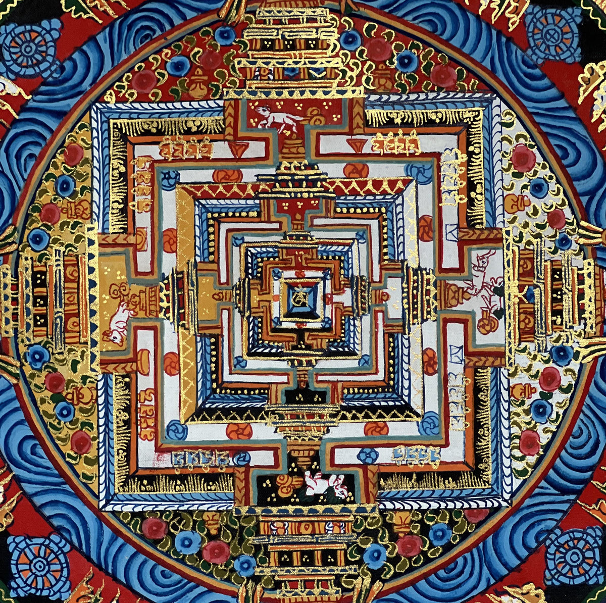 Kalachakra Mandala Tibetan Thangka Painting with Silk Brocade