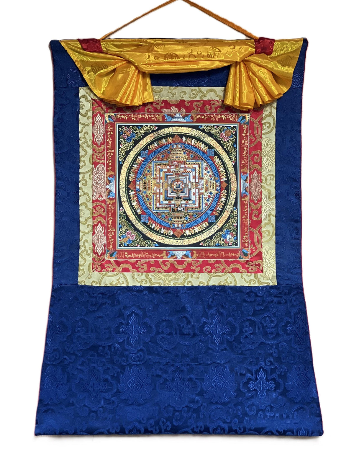 Kalachakra Mandala Tibetan Thangka Painting with Silk Brocade