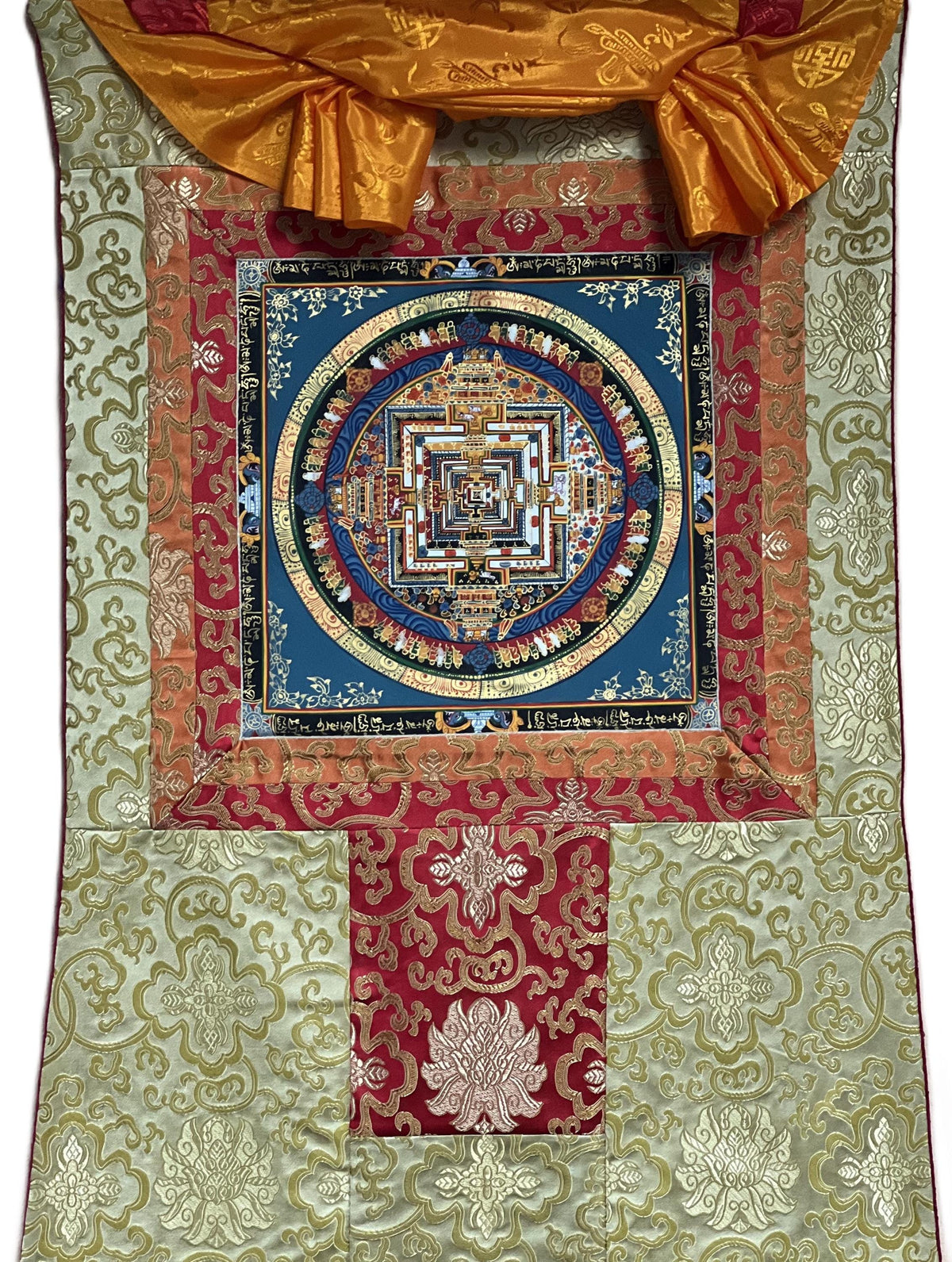 Kalachakra Mandala Tibetan Thangka Painting with Silk Brocade