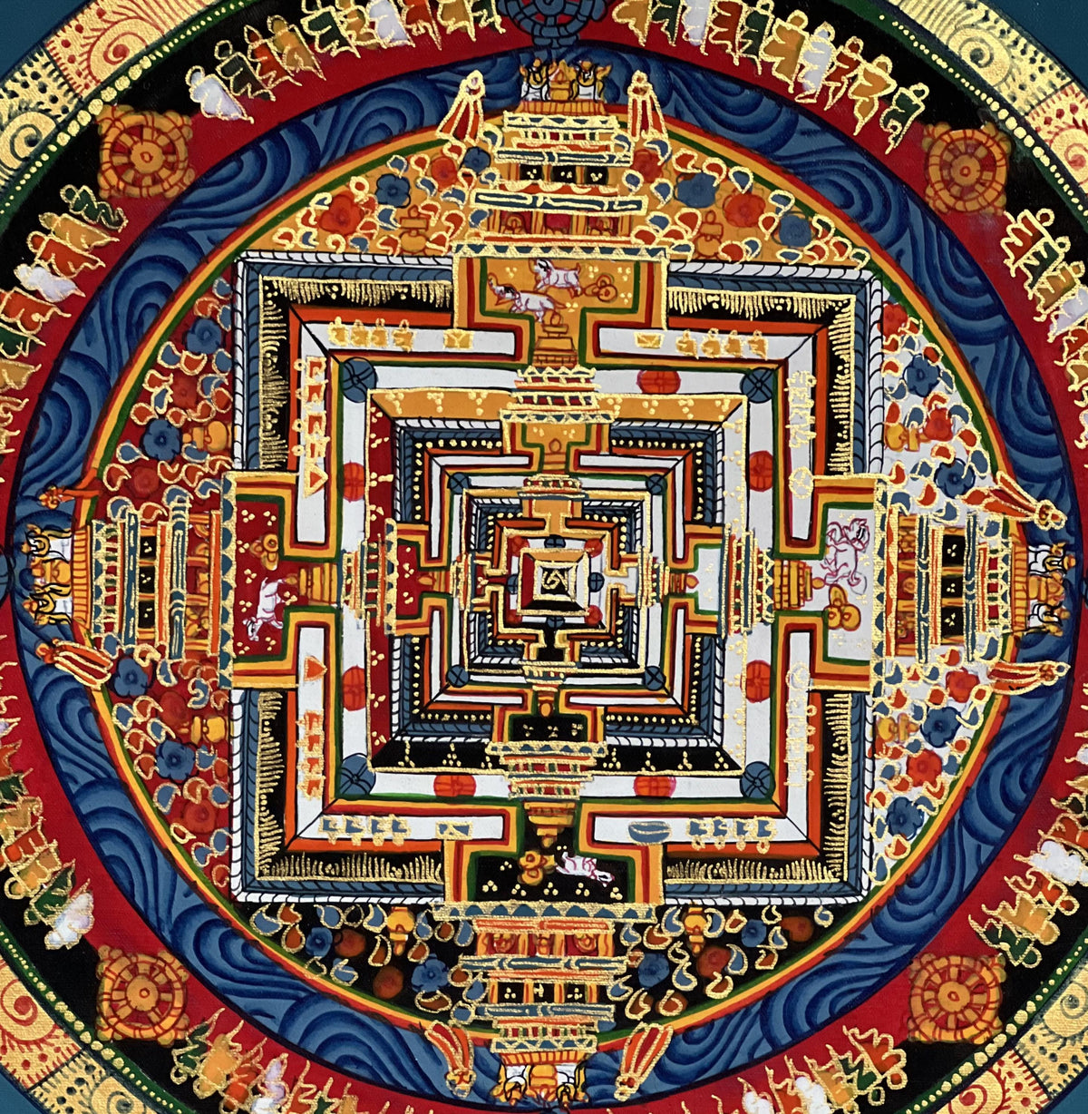 Kalachakra Mandala Tibetan Thangka Painting with Silk Brocade