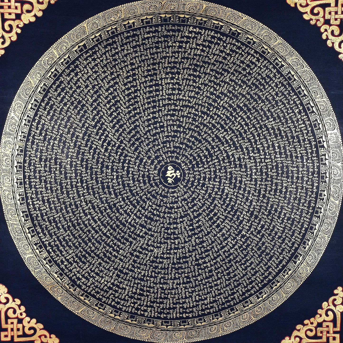Hand-Painted Mani Padme Hum Mandala Thangka, Tibetan Meditation Art