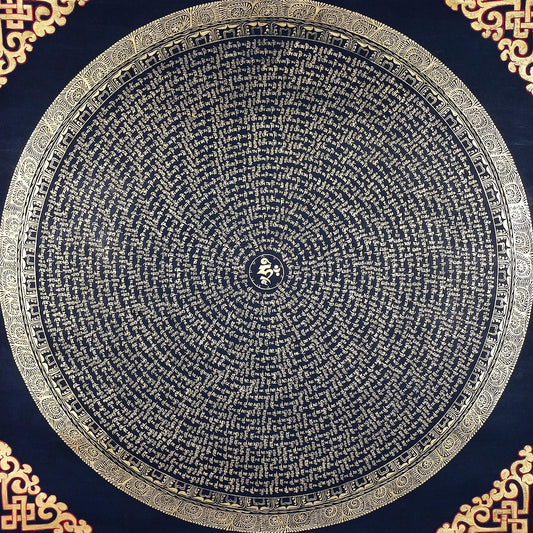 Hand-Painted Mani Padme Hum Mandala Thangka, Tibetan Meditation Art
