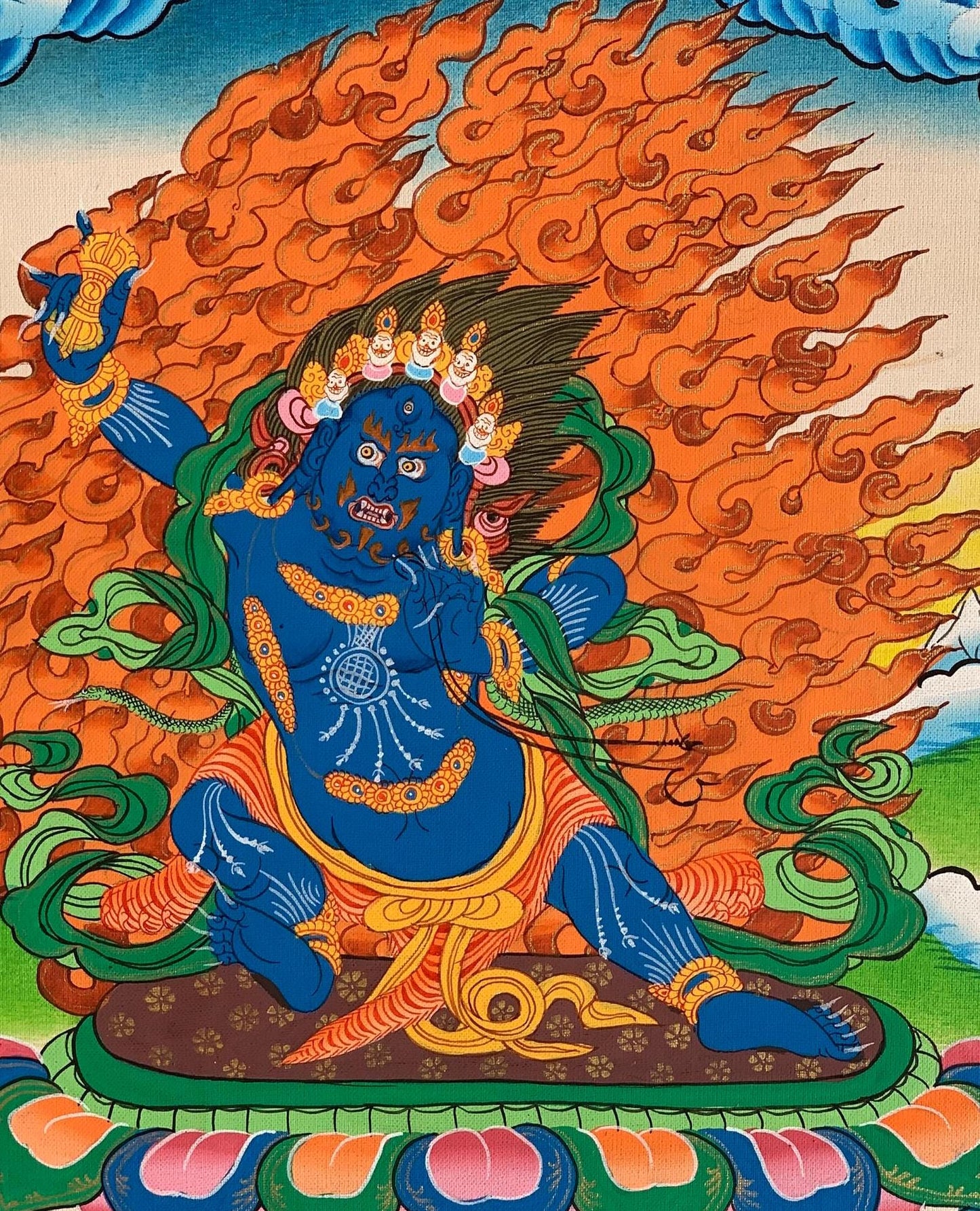 Hand-painted Vajrapani Thangka Painting with Silk Brocade