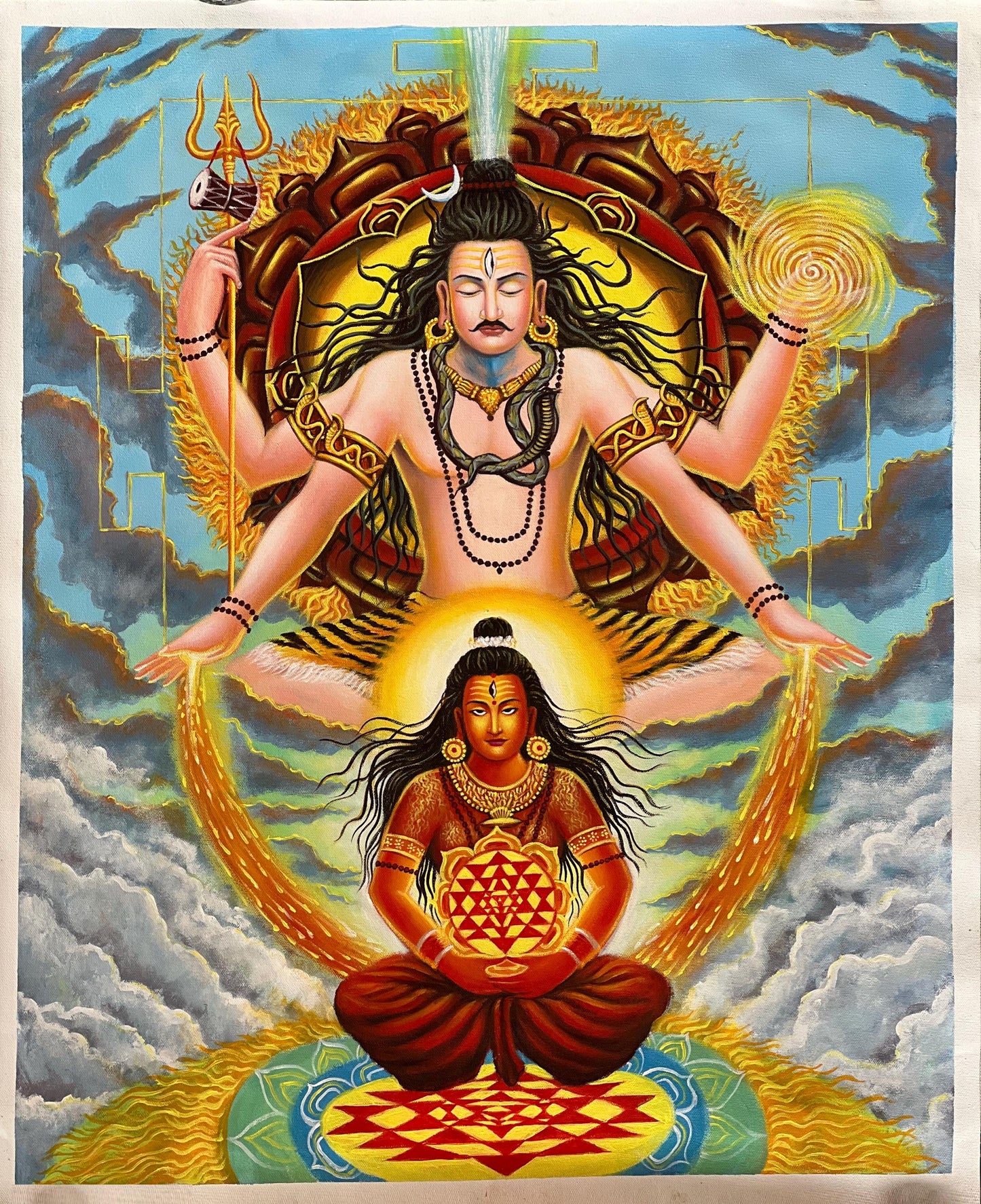 Shiva Parvati Union Painting | Hand-Painted Hindu Art on Canvas