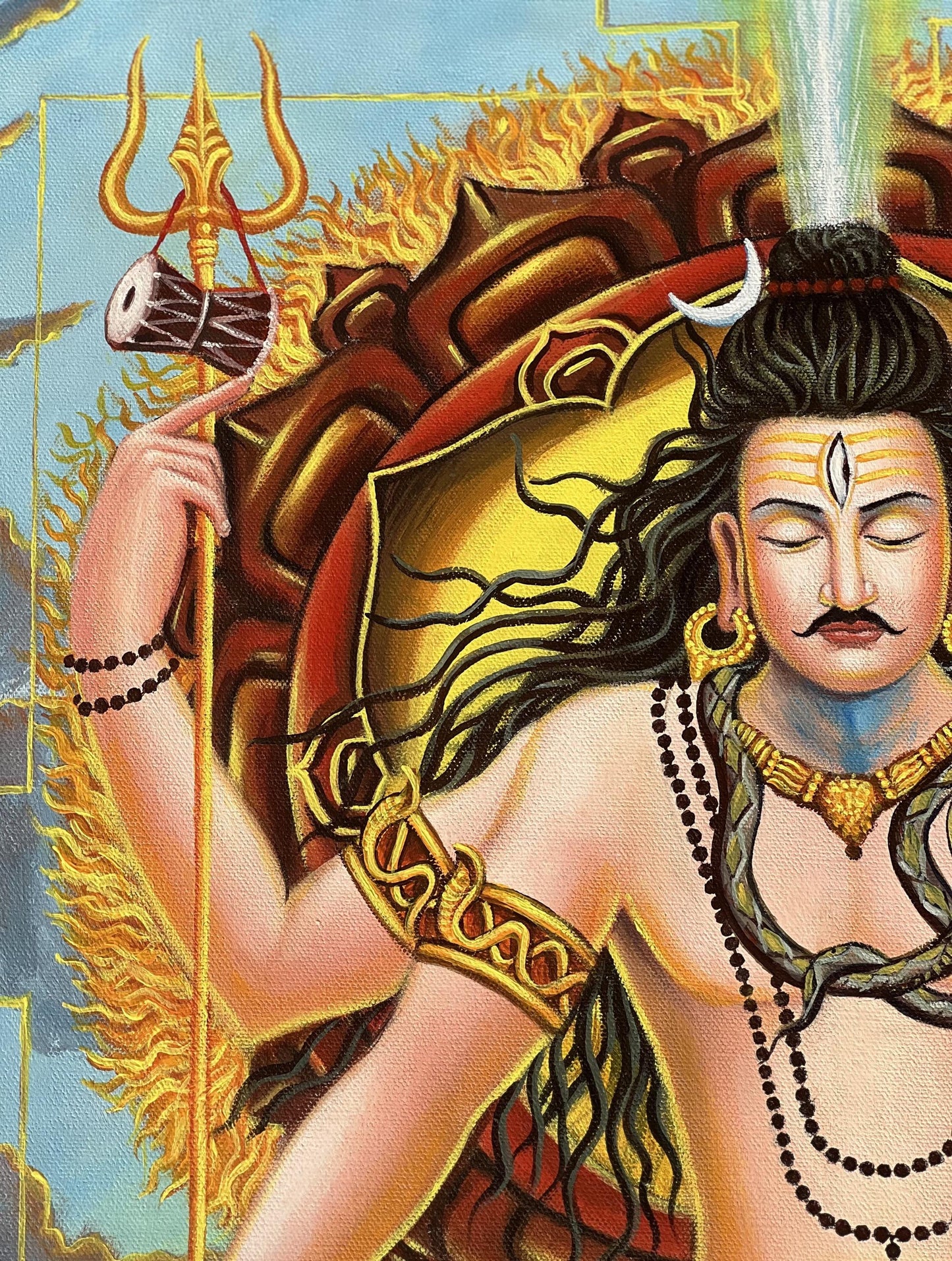 Shiva Parvati Union Painting | Hand-Painted Hindu Art on Canvas