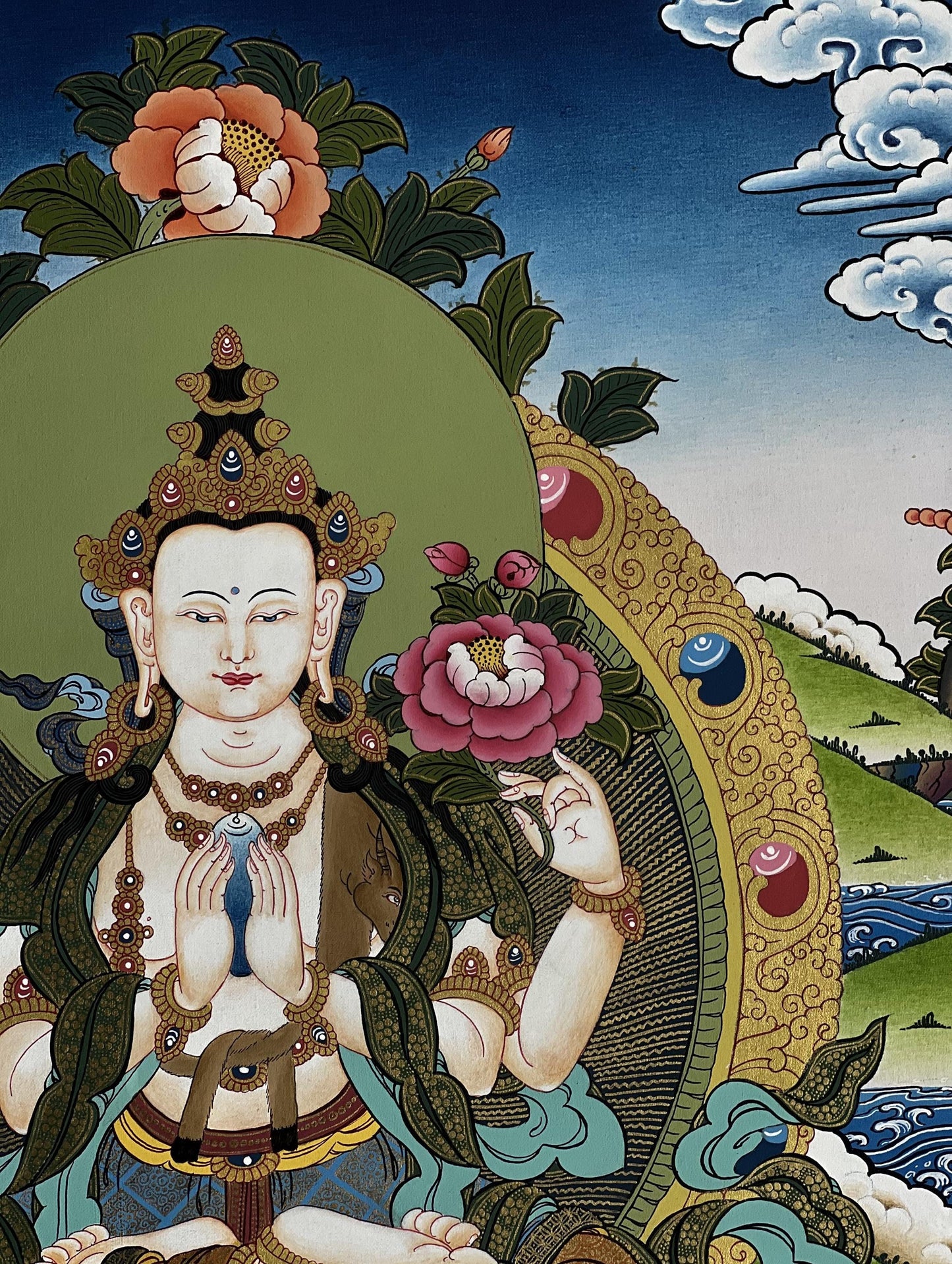 Original Hand Painted Avalokiteshvara / Chenrezig/ Compassion Buddha Masterpiece Tibetan Compassion / Meditation Thangka / Thanka  Painting