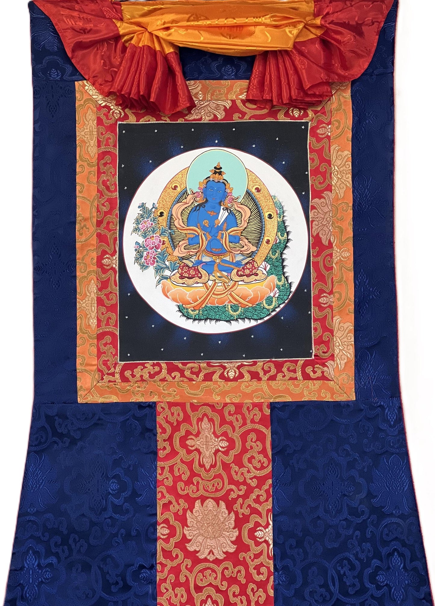 Hand-painted Buddha Vajradhara Tibetan Thangka Painting with Silk Brocade