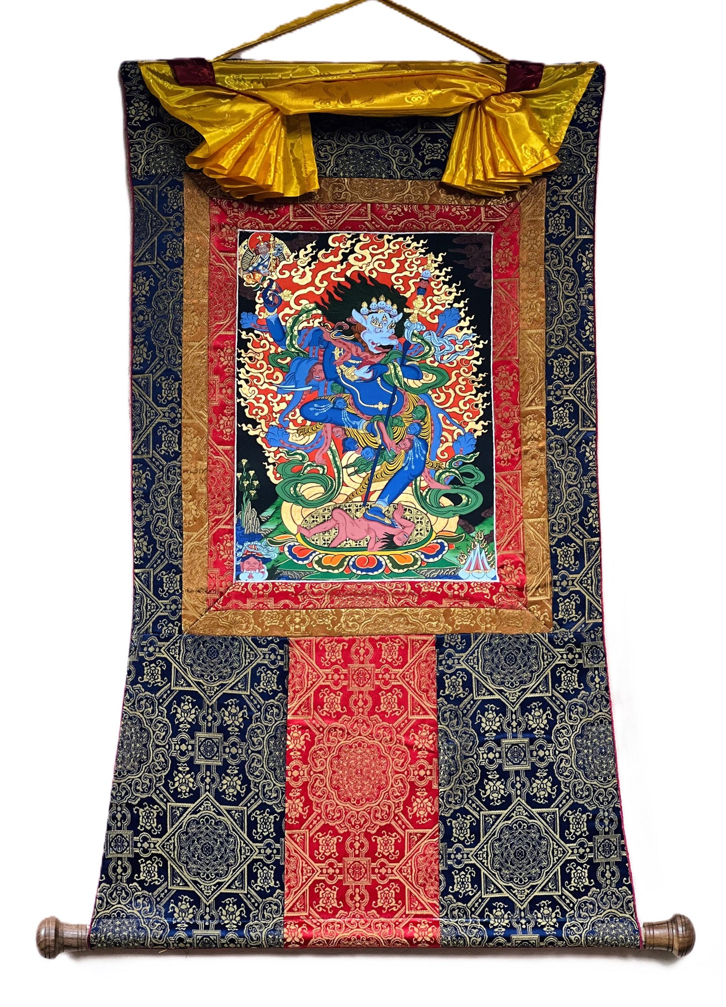 Hand-Painted Simhamukha Thangka – Vajrayogini Lion Dakini, Silk Brocade