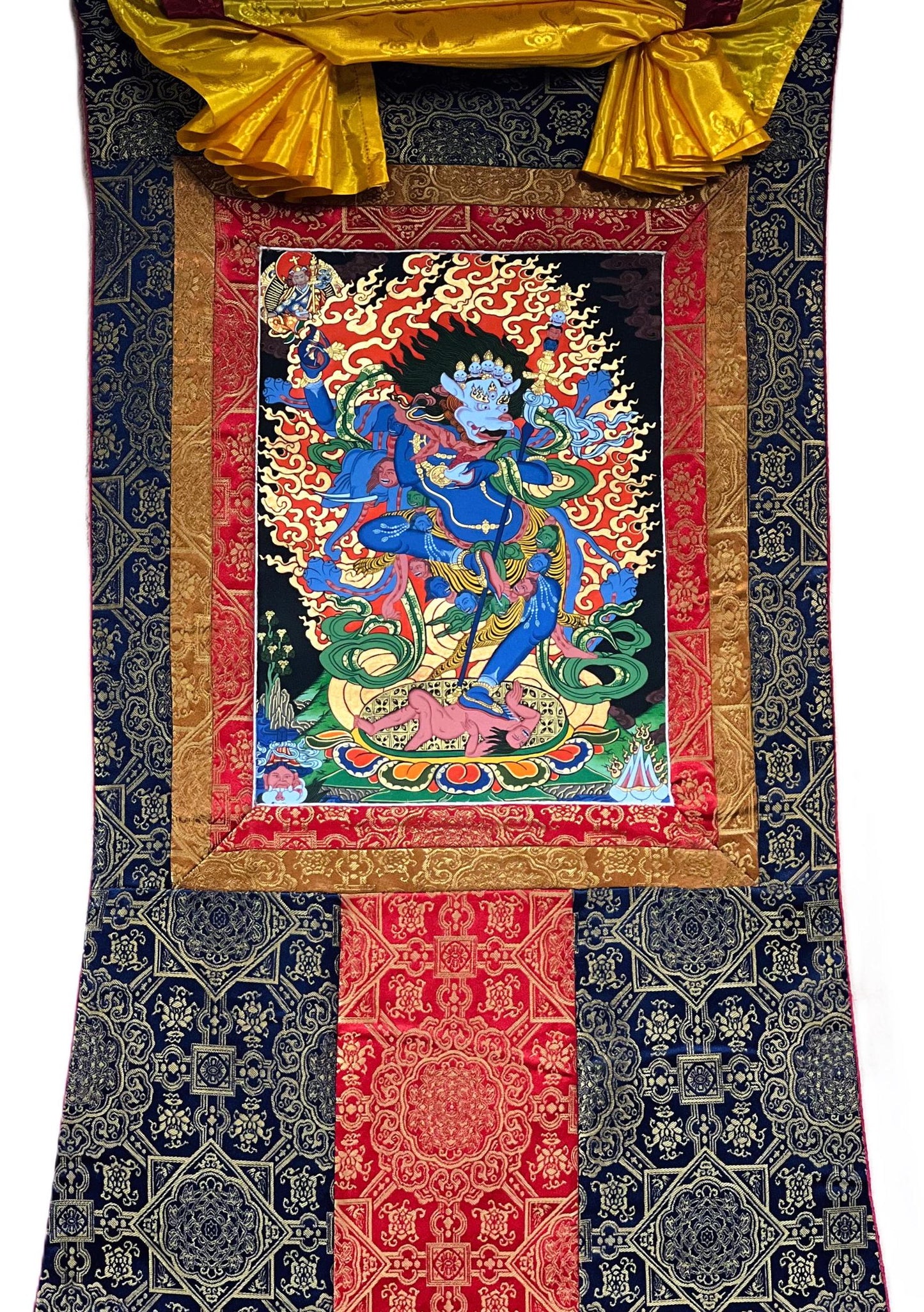 Hand-Painted Simhamukha Thangka – Vajrayogini Lion Dakini, Silk Brocade