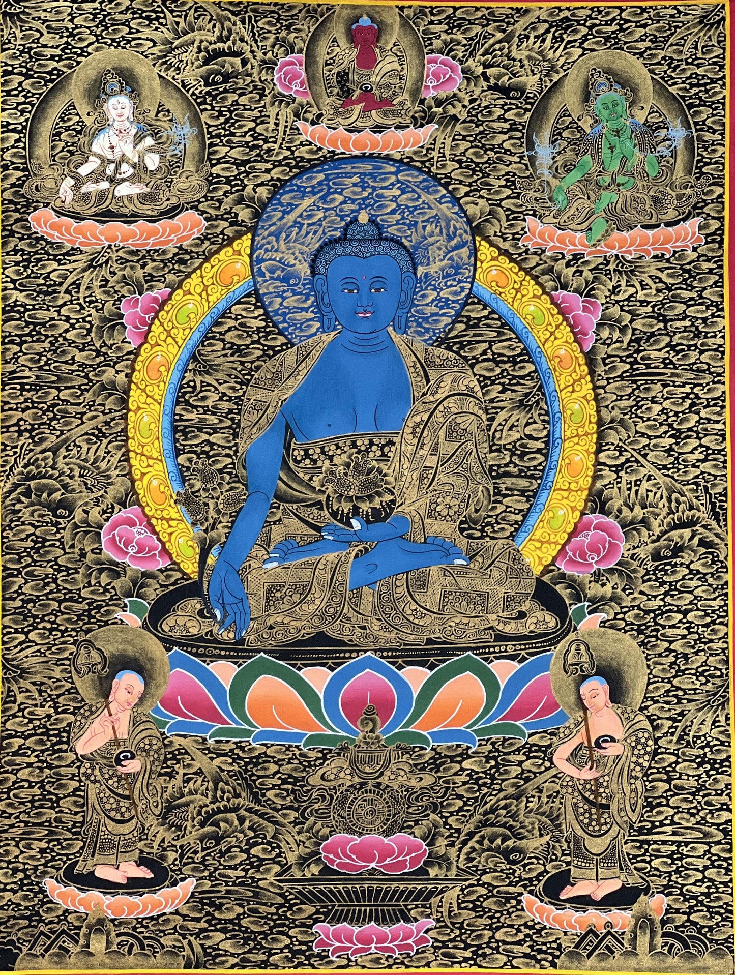Medicine Buddha Tibetan Thangka Painting, Hand-painted Healing Art
