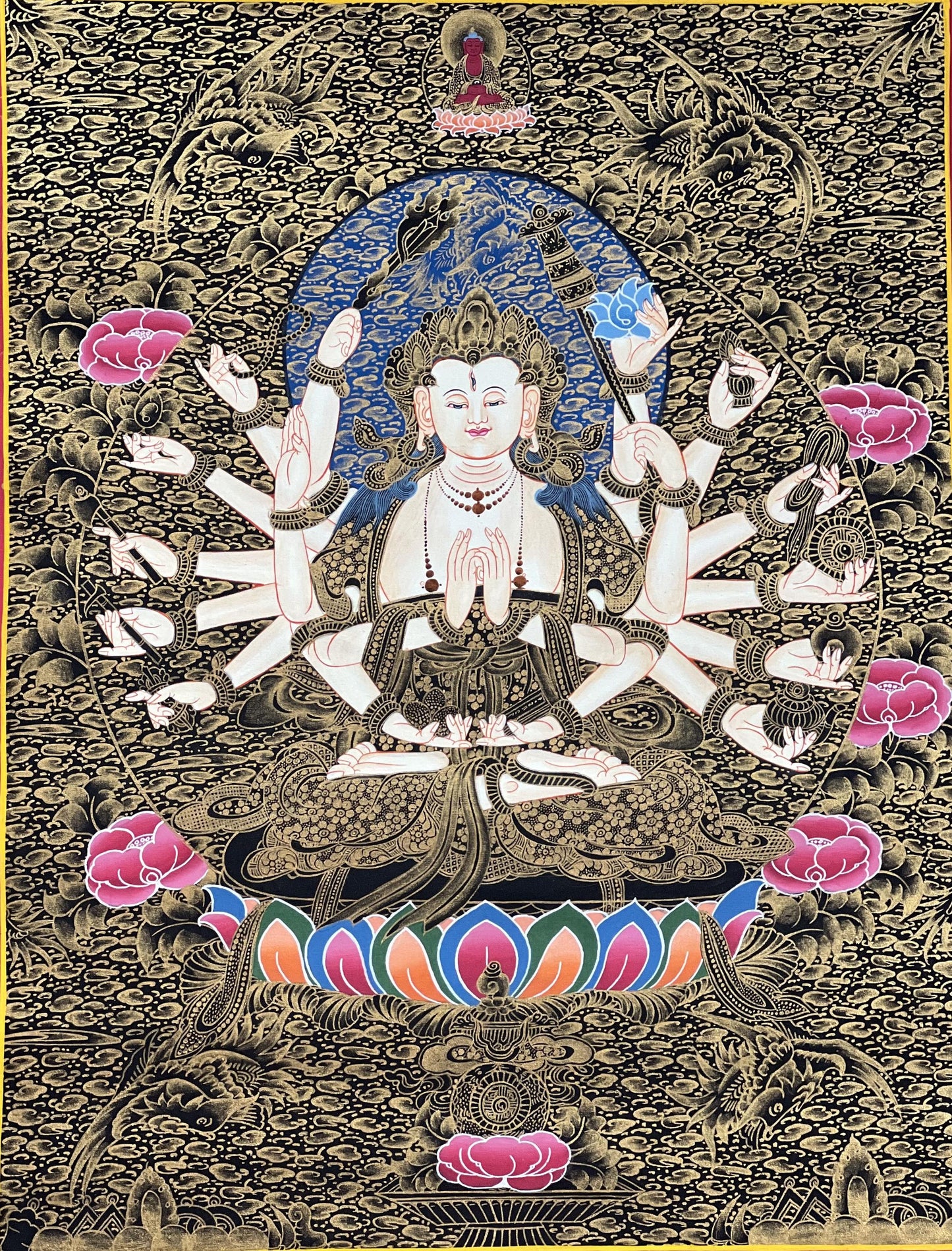 Hand-Painted Chandi Thangka Painting, Tibetan Mother Goddess Art (18x24 inch)