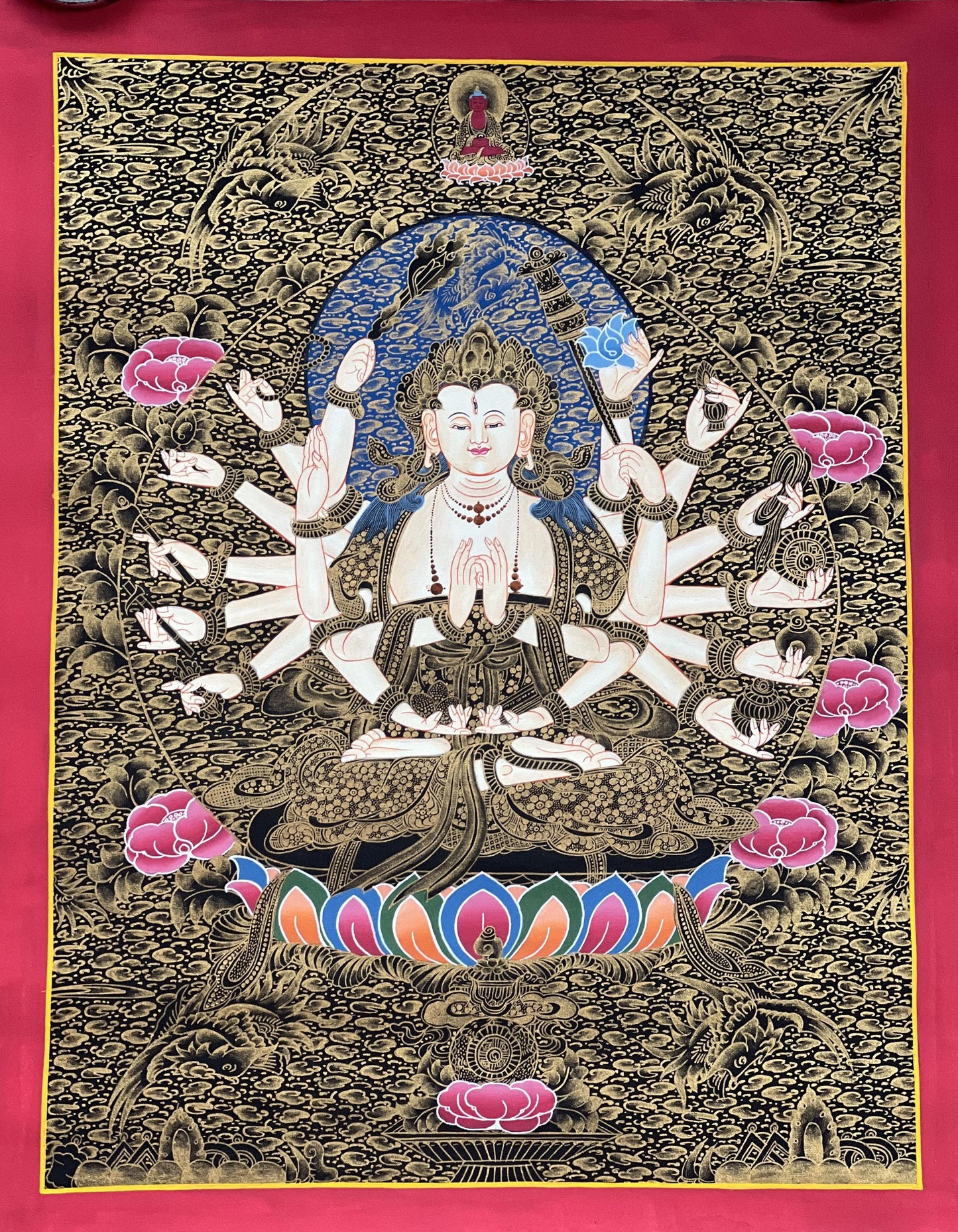 Hand-Painted Chandi Thangka Painting, Tibetan Mother Goddess Art (18x24 inch)