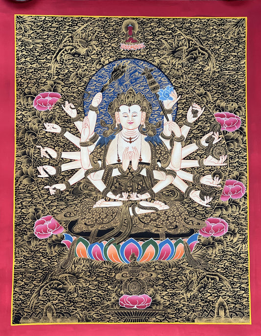 Hand-Painted Chandi Thangka Painting, Tibetan Mother Goddess Art (18x24 inch)