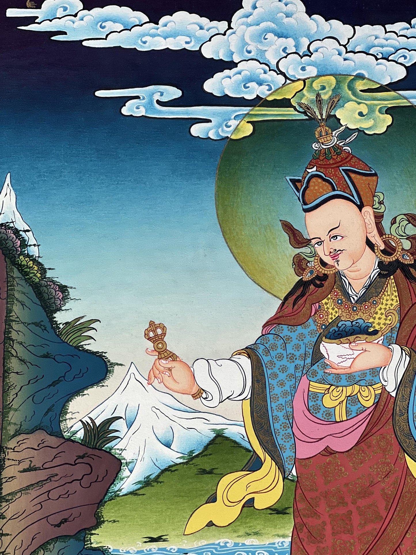 Standing Guru Rinpoche Thangka | Hand-Painted Padmasambhava Masterpiece