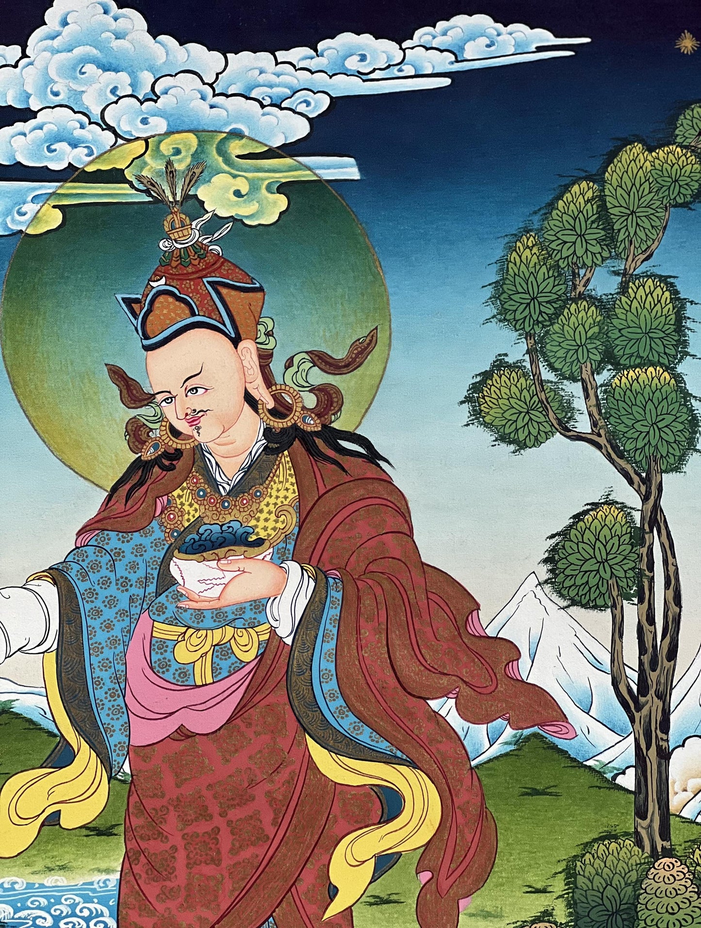 Standing Guru Rinpoche Thangka | Hand-Painted Padmasambhava Masterpiece