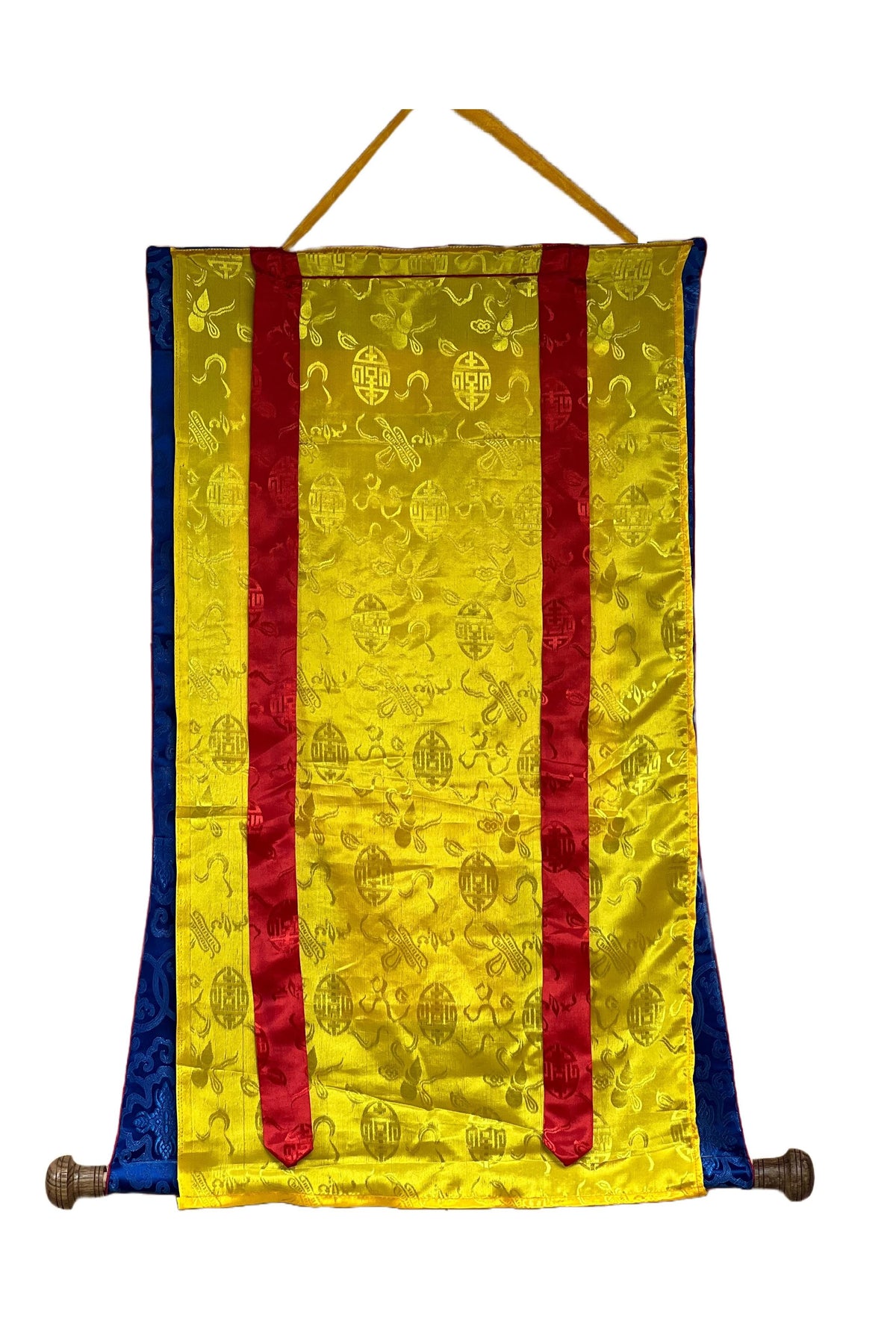 Hand-Painted Medicine Buddha Thangka Painting with Silk Brocade