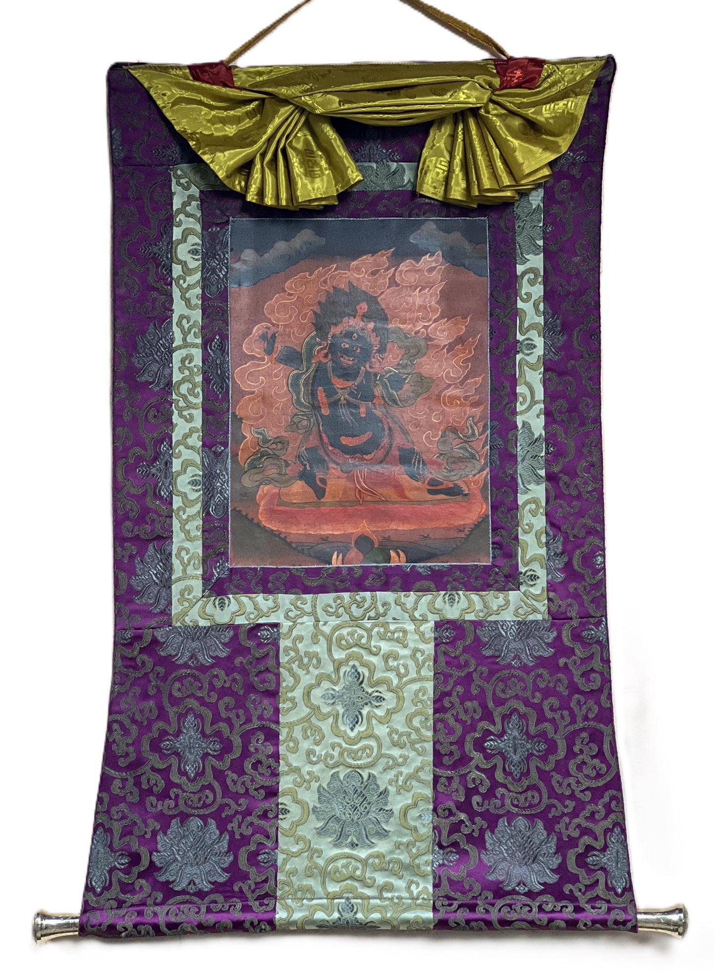 Hand-Painted Vajrapani Dharmapala Thangka, Tibetan Buddhist Art, Silk Framed