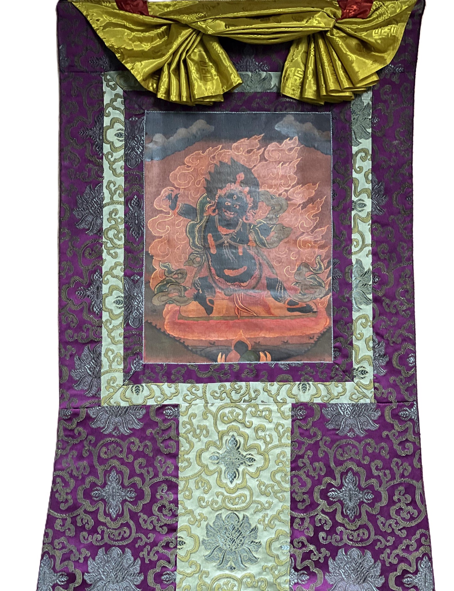 Hand-Painted Vajrapani Dharmapala Thangka, Tibetan Buddhist Art, Silk Framed