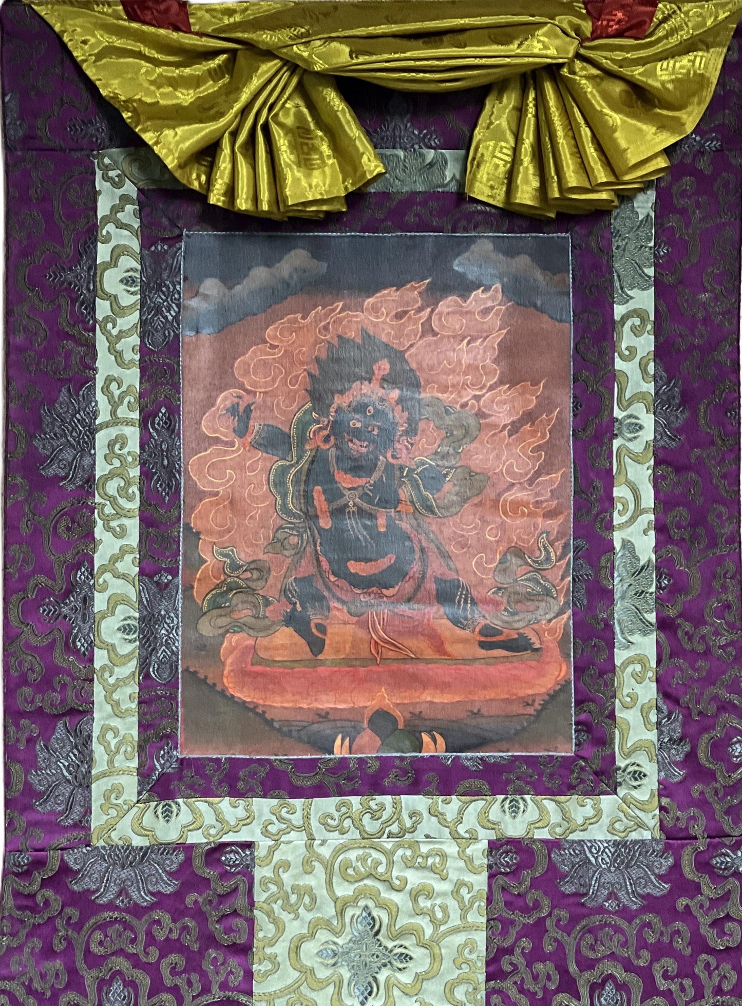 Hand-Painted Vajrapani Dharmapala Thangka, Tibetan Buddhist Art, Silk Framed