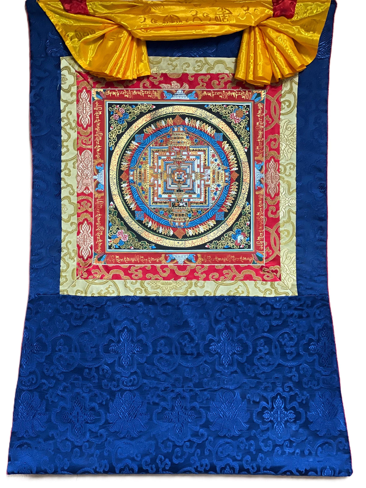 Kalachakra Mandala Tibetan Thangka Painting with Silk Brocade