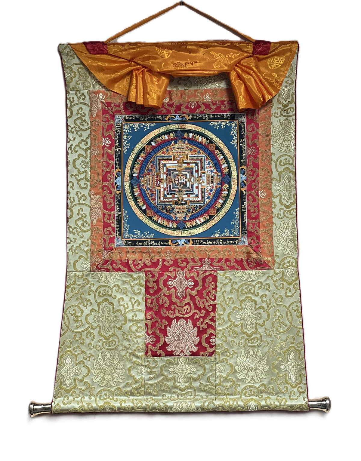Kalachakra Mandala Tibetan Thangka Painting with Silk Brocade
