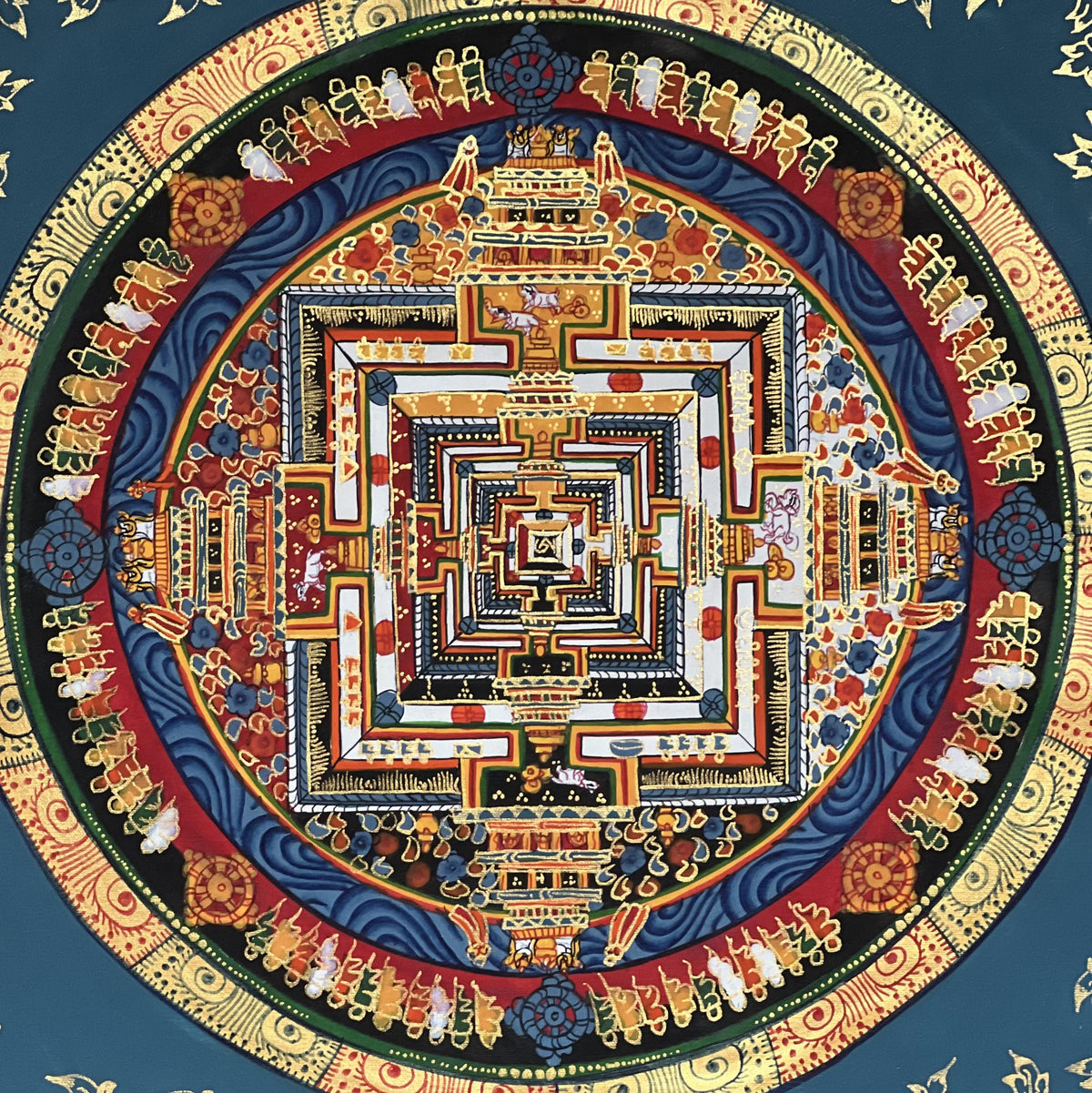 Kalachakra Mandala Tibetan Thangka Painting with Silk Brocade