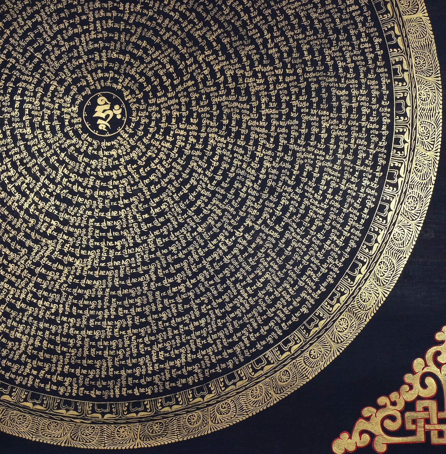 Hand-Painted Mani Padme Hum Mandala Thangka, Tibetan Meditation Art