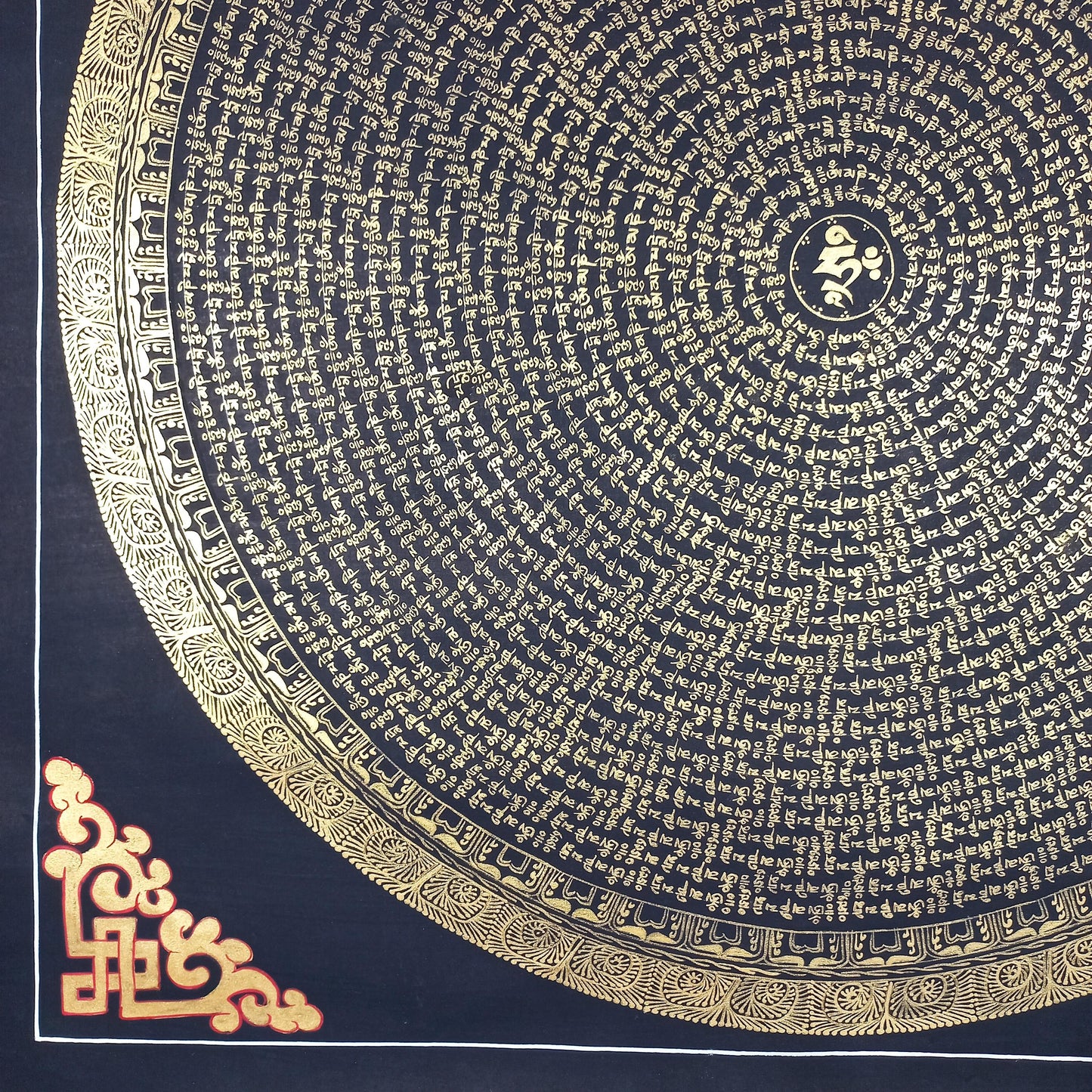Hand-Painted Mani Padme Hum Mandala Thangka, Tibetan Meditation Art